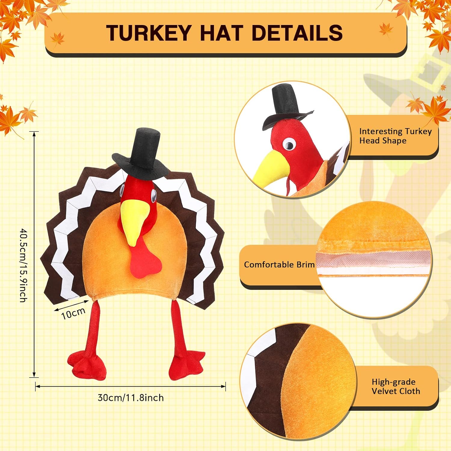 Hanaive 4 Pieces Thanksgiving Turkey Hats Plush Hat Turkey Cap Thanksgiving Party Hat with Head Legs and Tail Fancy Dress Accessory Men Women Friendsgiving Party Costume Cosplay Role Play Accessories