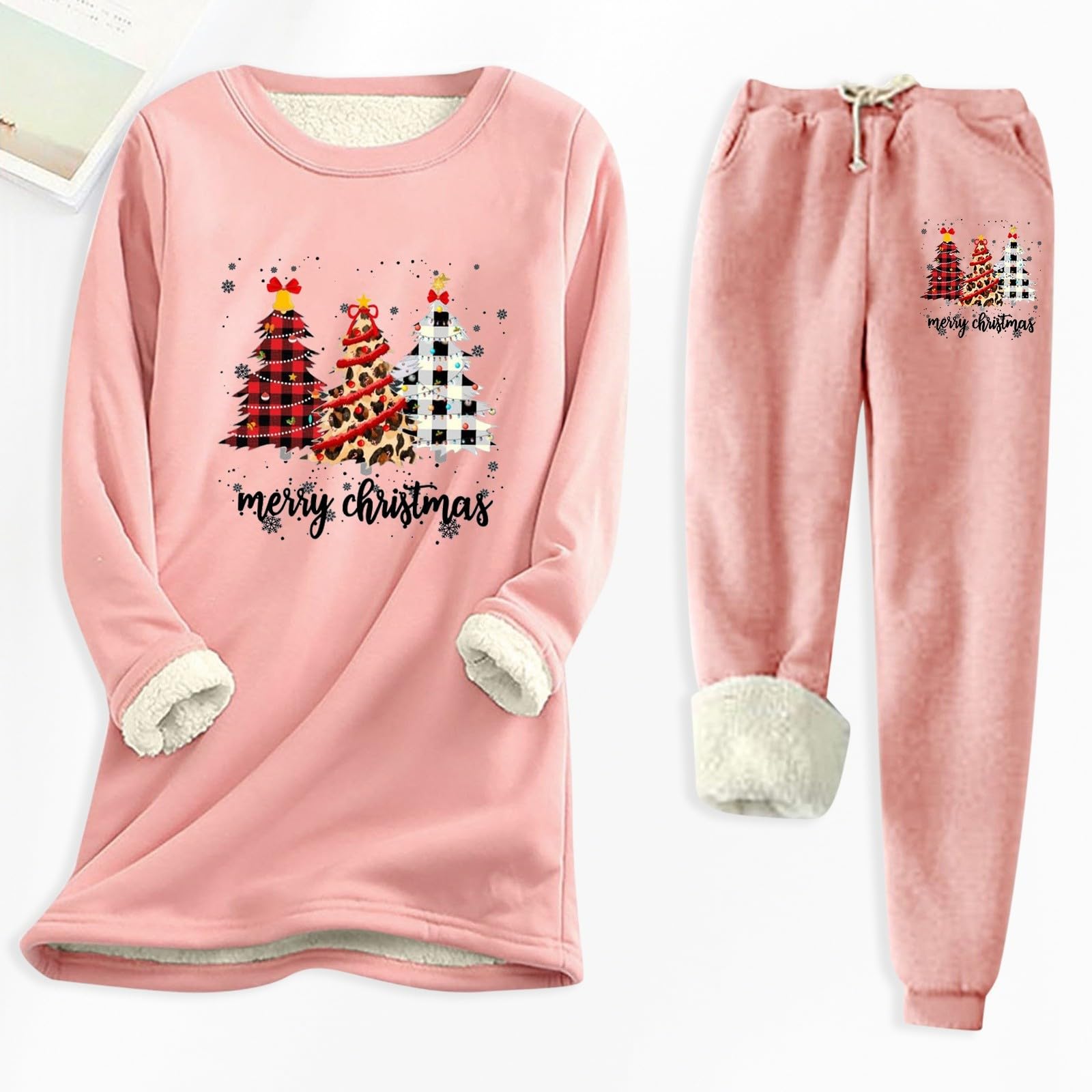 Pijama para mujer de 2 piezas de forro polar de peluche, pijama de invierno, manga larga, ropa de dormir con impresión 3D, sudadera y pantalones de felpa, conjunto cálido, traje de casa, ropa