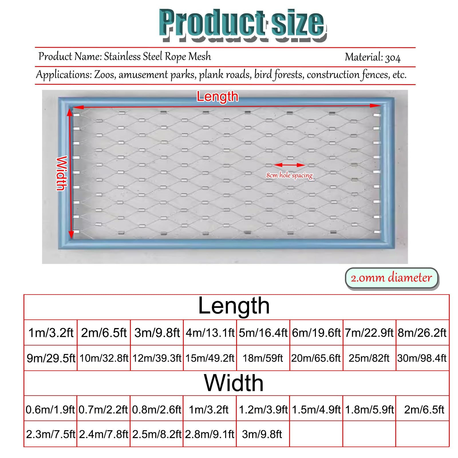 Red de Cable Flexible de Acero Inoxidable 304 - Red de Seguridad anticaídas para Balcones, Jardines, escaleras y Alturas elevadas (9 x 2,3 m / 29,5 x 7,5 pies) - Sistema de Valla X-Grid Dura