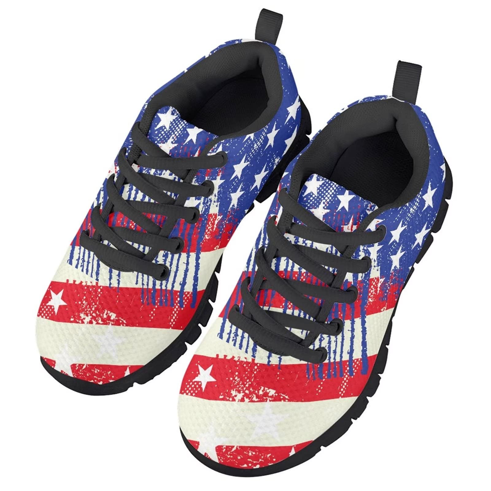 Suhoaziia American Flag Kids Casual Sneaker for Girls Boys Unisex Running Shoes with Cute Print Lace-Up Shoes
