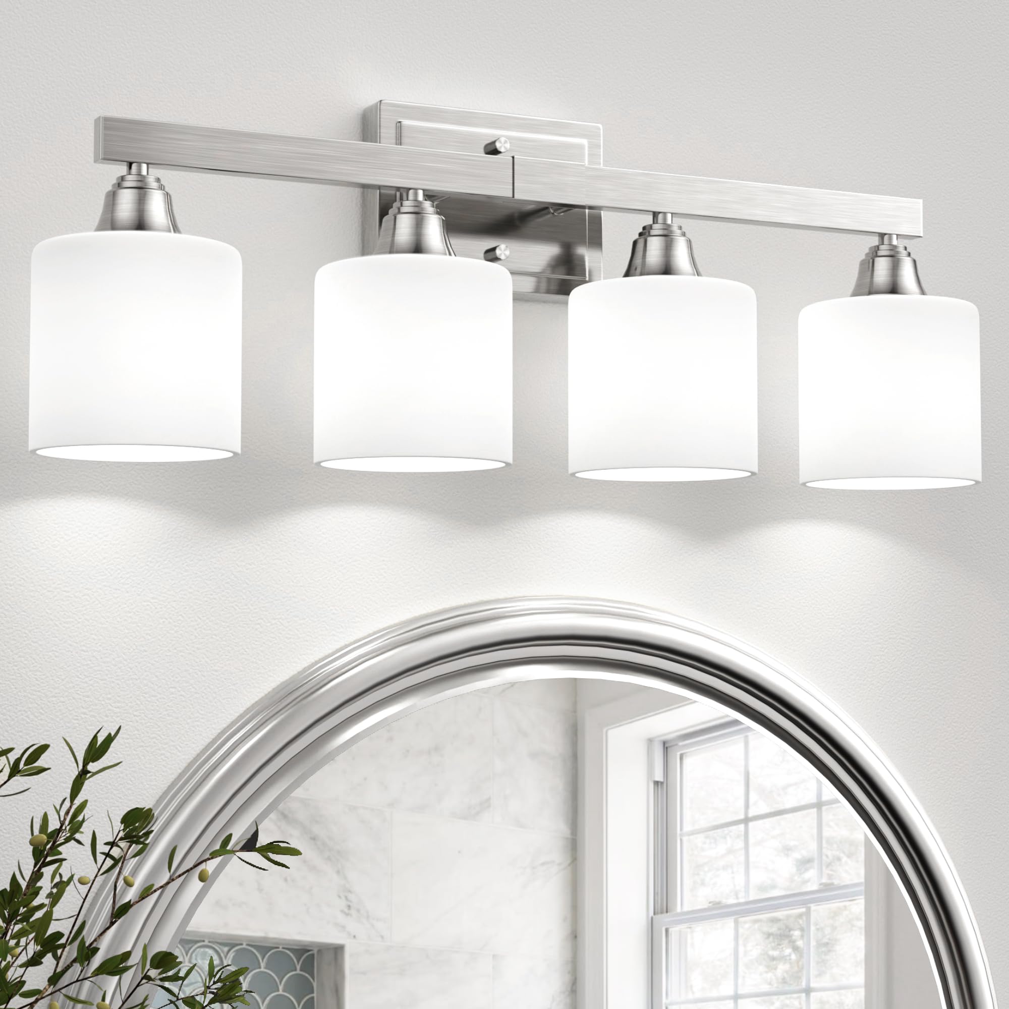 VOLISUN Brushed Nickel Bathroom Light Fixtures 4-Light Bathroom Vanity Lights Over Mirror Modern Vanity Light for Bathrooms Bathrooms