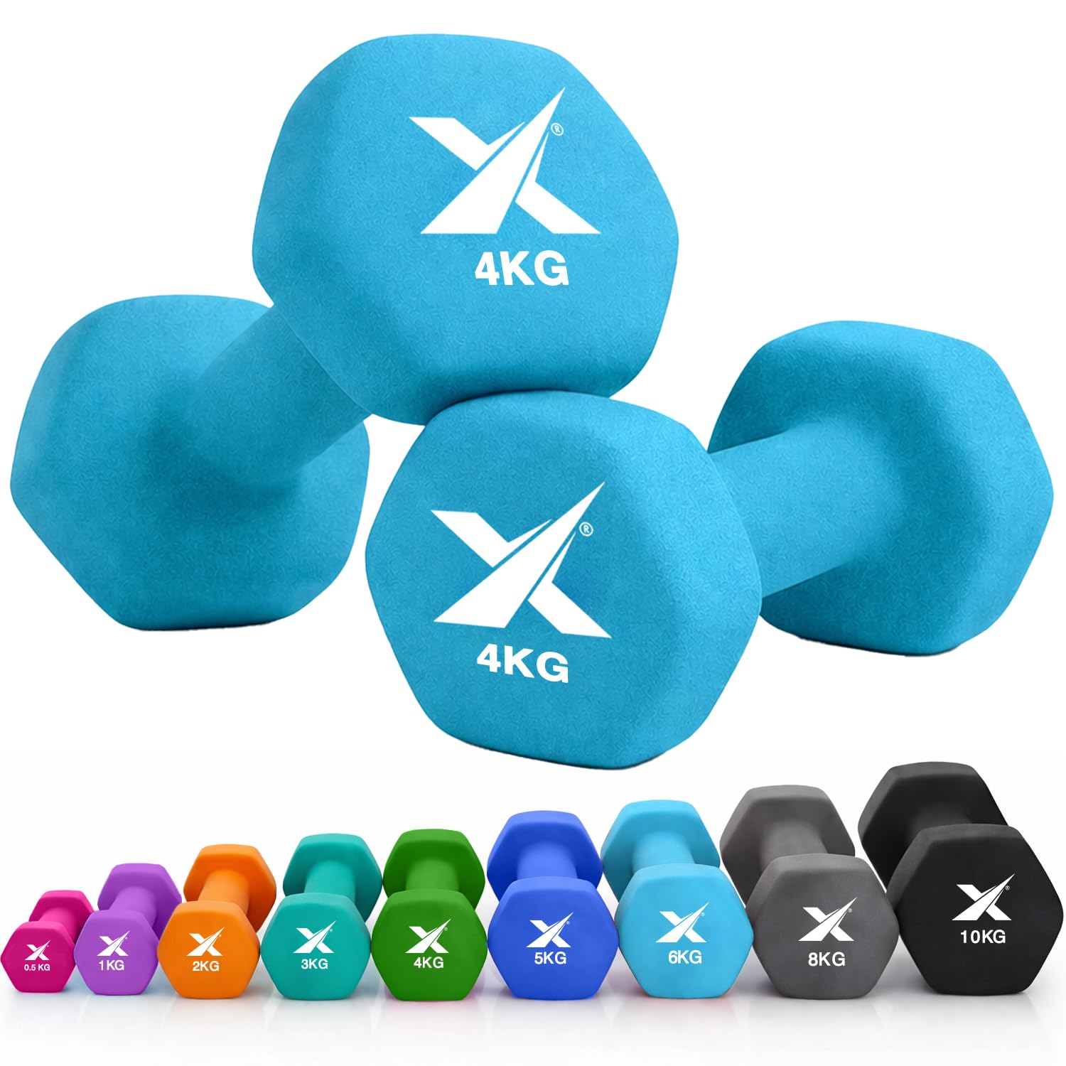 XN8 Neoprene Dumbbell Set, Non-Slip Dumbbells Pair of 0.5kg–10kg Hand Weights, Home Gym Strength Training Weights for Men & Women, Aerobics, Pilates, Body Toning, Arm, Biceps & Fitness Exercises — image 1