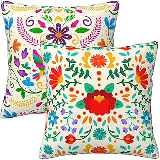 Set of 2 Mexican Flower Throw Pillow Cover Colorful Pillow Covers Cinco De Mayo Decorations 18X18 Inch Cushion Case for Party Room Bedroom Sofa Home Decor Gifts