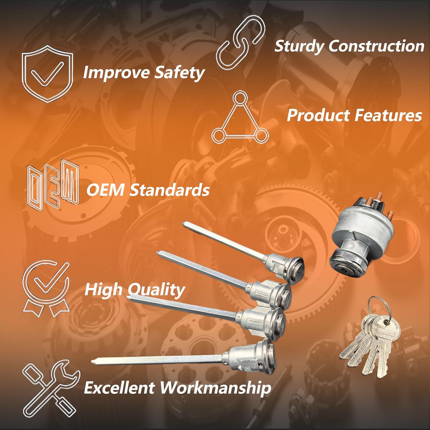 Ignition Switch Assembly Kit, includes 4 Door Lock Cylinder & 4 Key Compatible with Peterbilt 379 377 359 378 349 385 362 Truck, Replace# 23-08598, 30GN15 34RC156, 23-09994C268