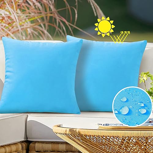 VAKADO Outdoor Waterproof Throw Pillow Covers Decorative Sky Bule Outside Patio Furniture Cushion Cases Decor for Garden Bench Porch Couch Tent Sunbrella 18x18 Pack of 2