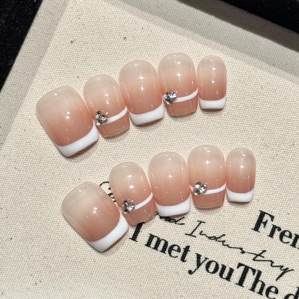 Short Square Press on Nails - Handmade Manicure Art Reusable False Nails 10pcs with Solid Nail Glue, Nail Adhesive Tabs, Strong Nail Glue (S111-Medium