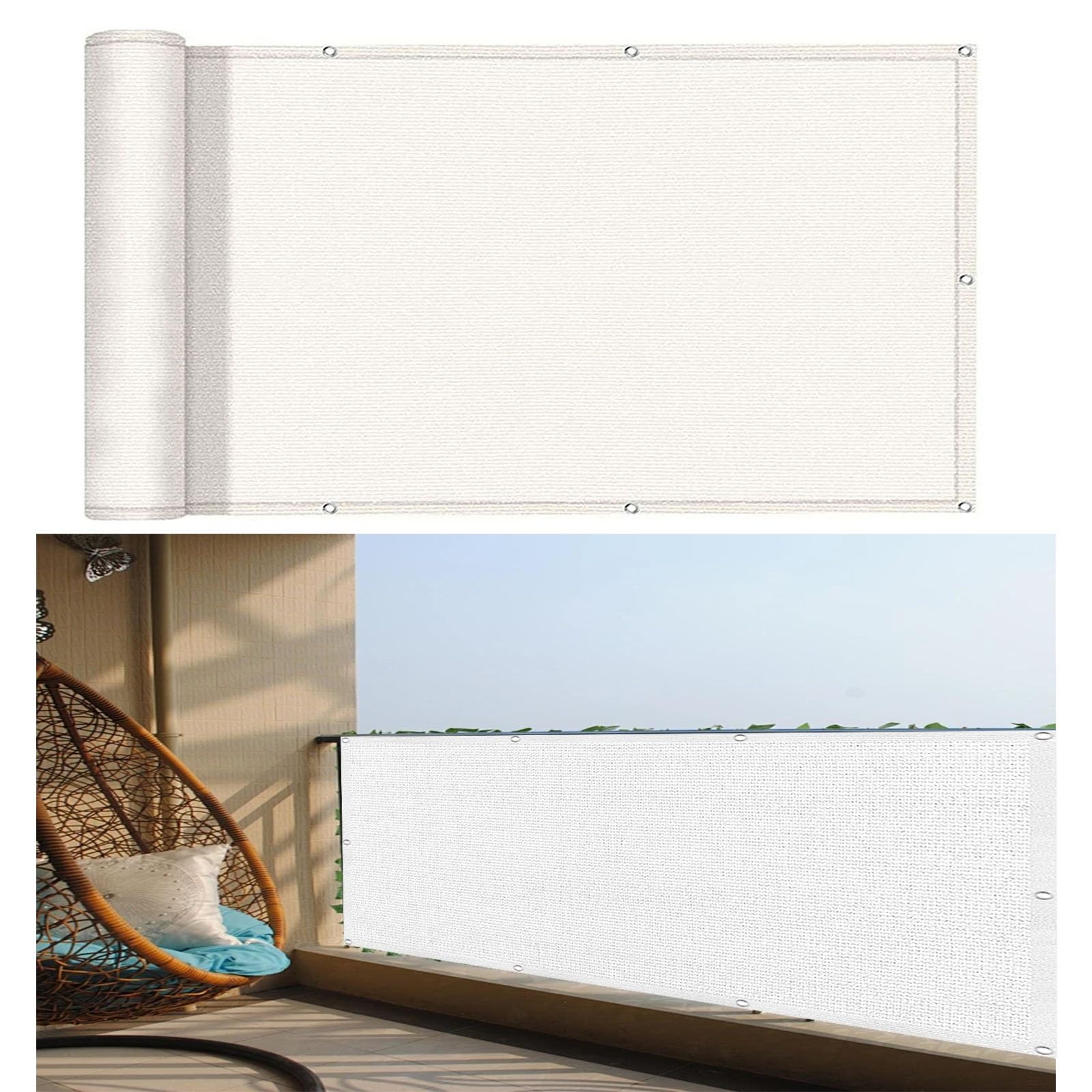 Ekran Prywatności Na Balkon 140 x 430 cm Ochrona Przed Promieniowaniem UV Odporna Na Warunki Atmosferyczne Ekran Ogrodzenia Na Balkon I Patio Do Balkonu I Patio, Biały