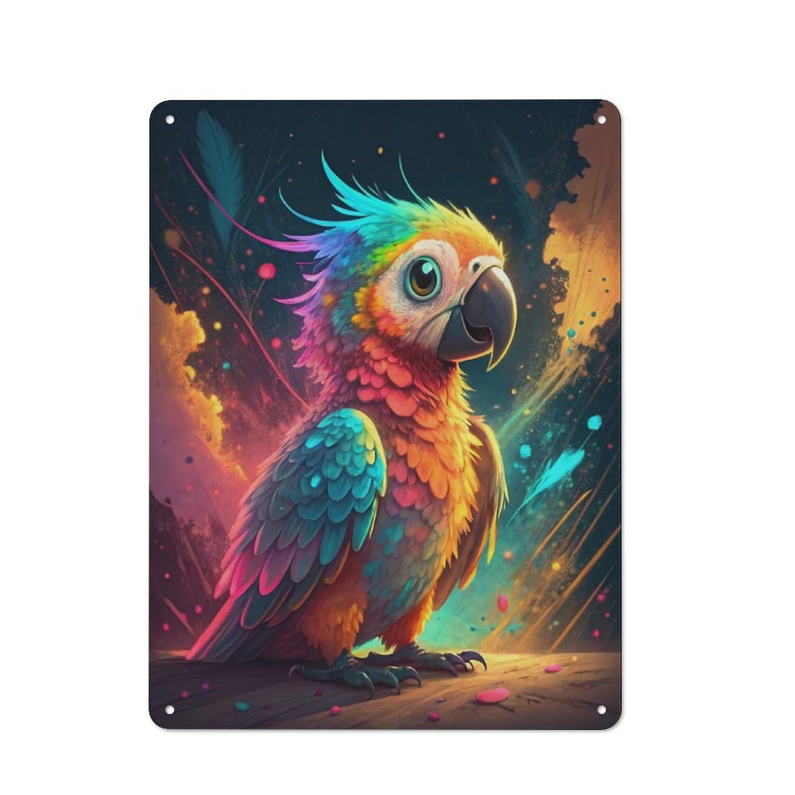 Junmoney Style-5 Vibrant Rainbow Parrot Vintage Metal Plaque 40X30cm For Living Room Wall, Suited To Living Room Decor Lovers