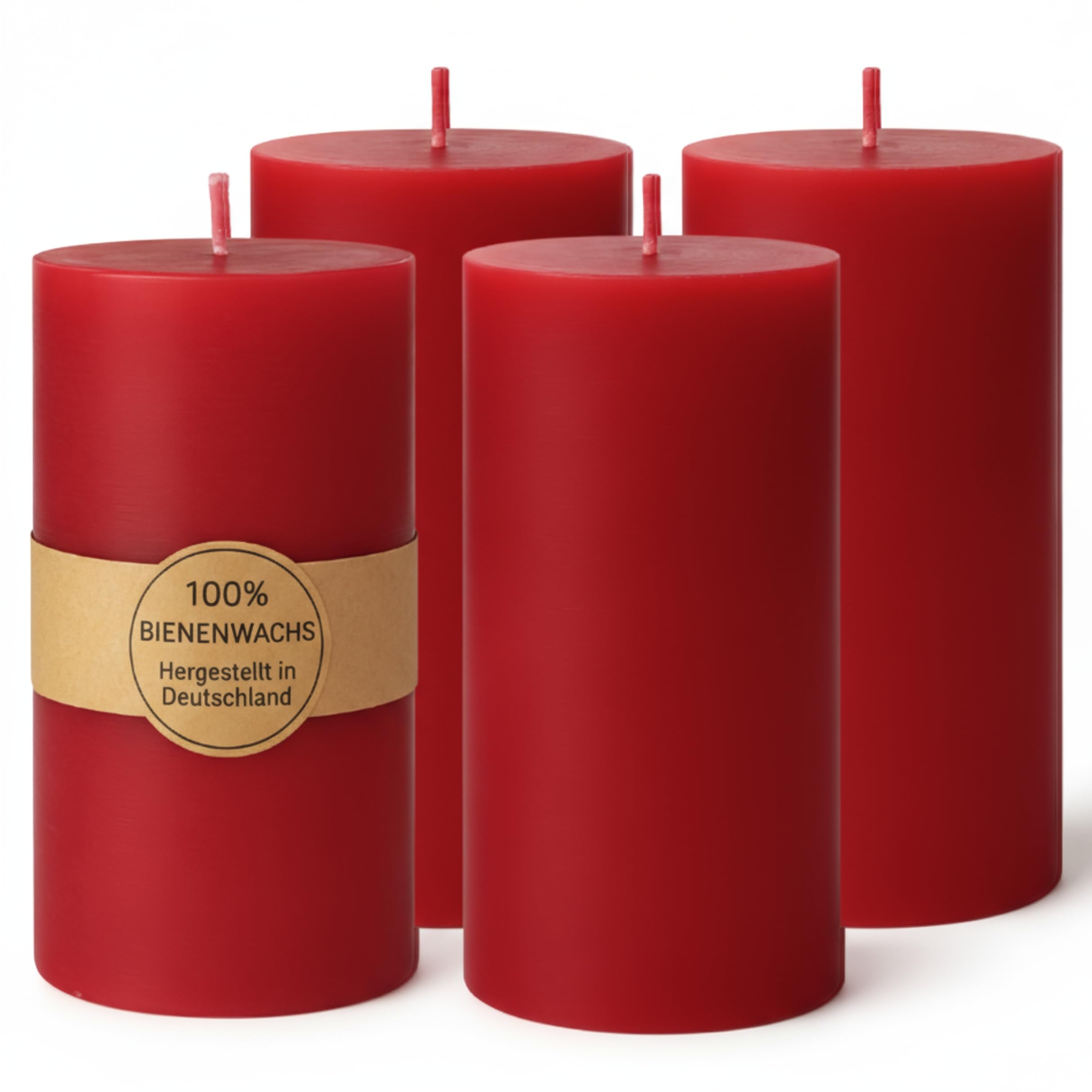 4 Bienenwachskerzen rot kleine Stumpenkerzen aus 100% Bienenwachs Adventskerzen Weihnachtskerzen Honigkerzen 4er Set 95/40mm Docht Biobaumwolle