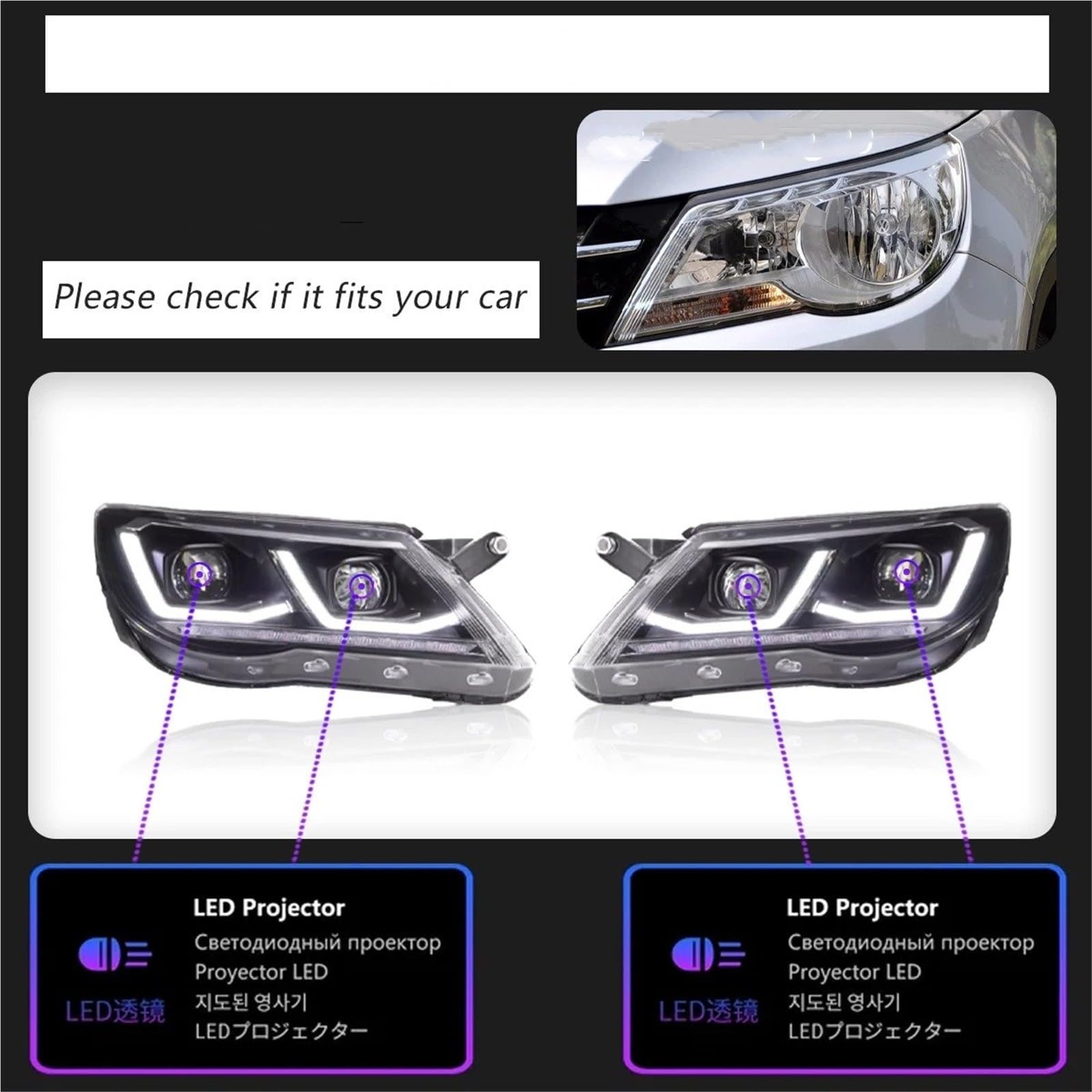 Faro Anteriore per VW Tiguan 2007-2012 Luci per Auto Faro proiettore Faro Luce Diurna Accessori automobilistici Gruppo Faro Auto