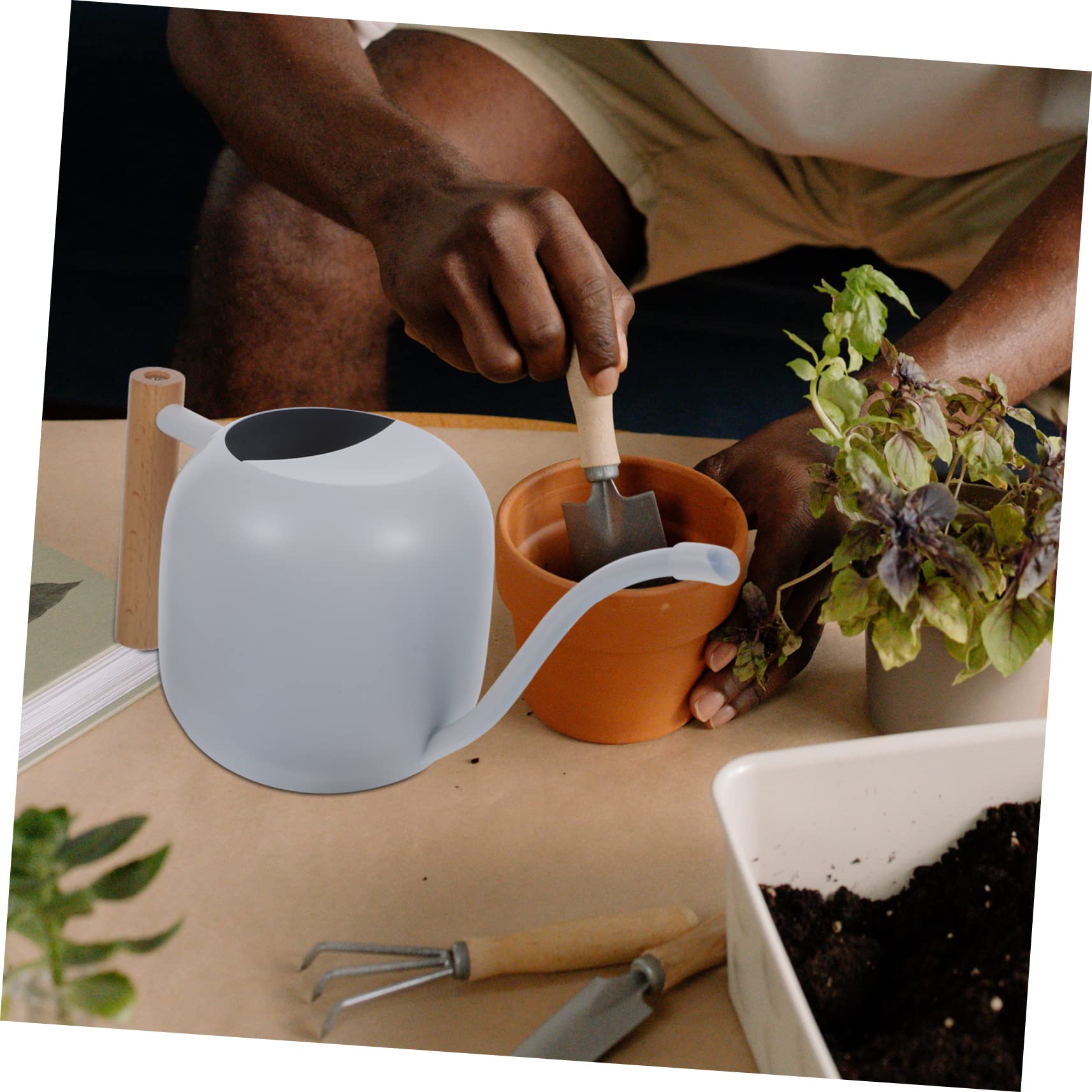 Regadera De Inoxidable Mango De Madera De Boca para Riego De De Interior y Jardín Capacidad De Diseño Ergonómico para Cómodo