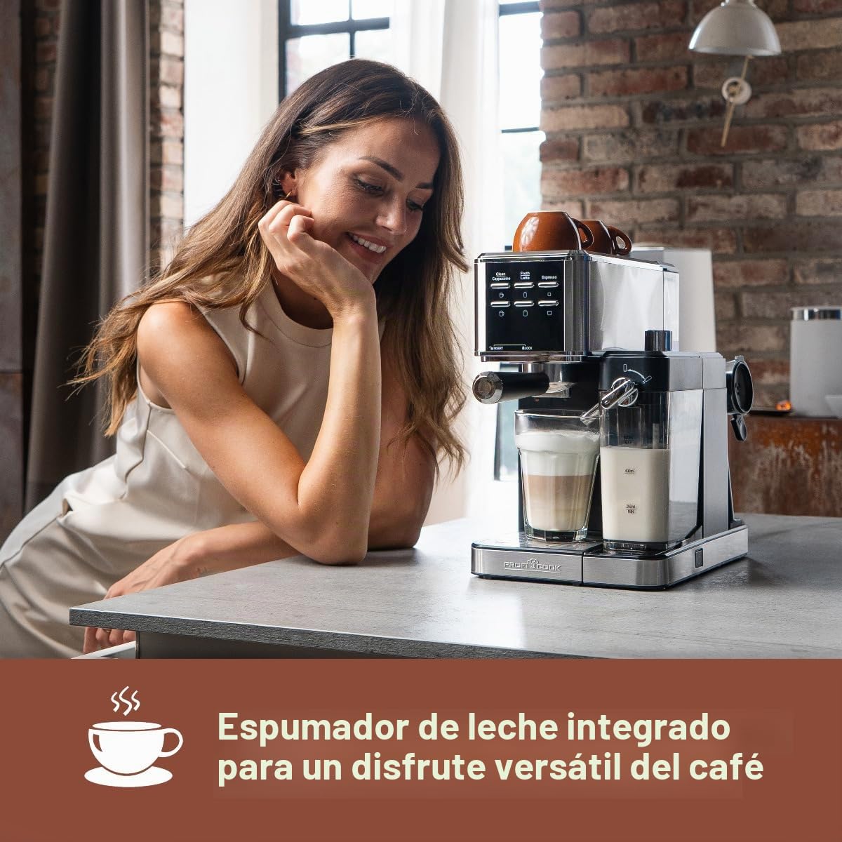 ProfiCook® cafetera espresso 2en1 para café en polvo y cápsulas compatibles Nespresso - máquina portafiltro 20 bar - con sistema de leche para latte y cappuccino- portafiltro para espresso- PC-ES 1266