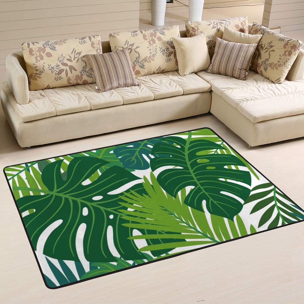 Tapis motif feuilles vertes tropicales Ruchen 150x100cm pour salon