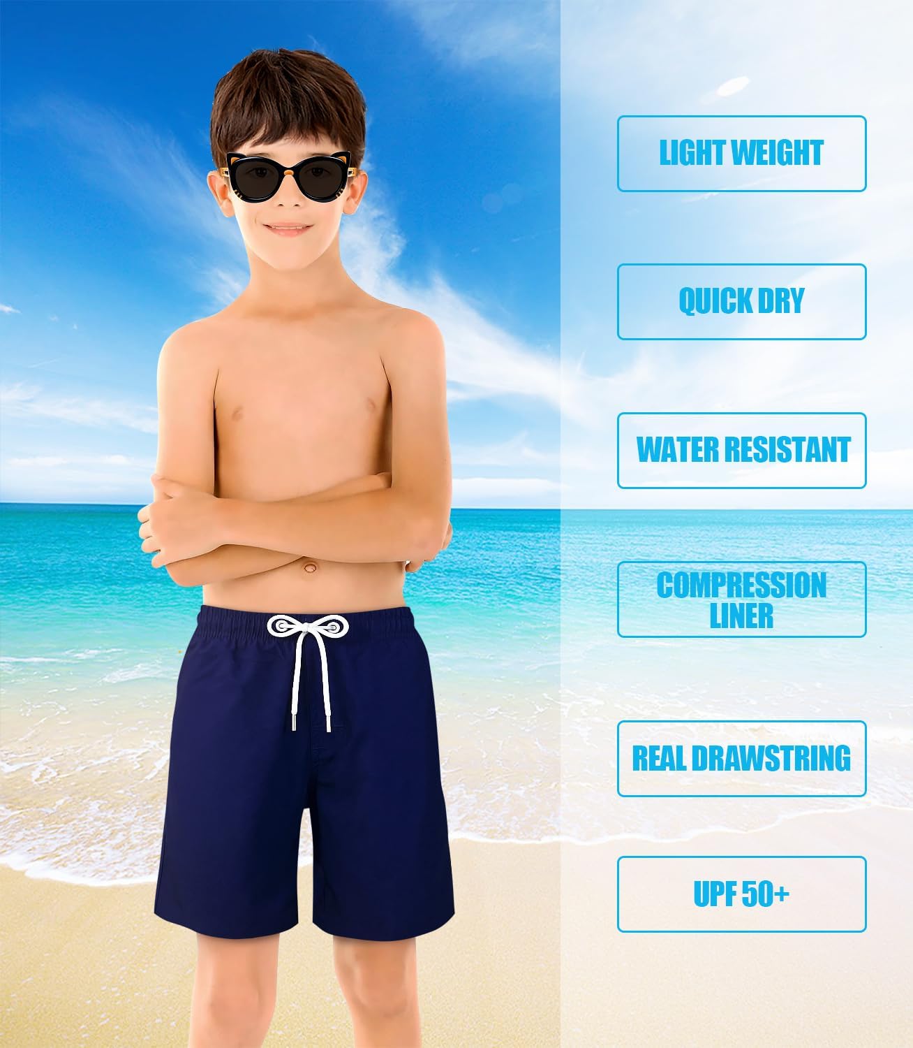 LUCOWEE Boys Swim Bathing Trunks Soft Compression Liner no-Chafing Swimming Shorts Quick Dry Light UPF 50+ Quality Swimsuit