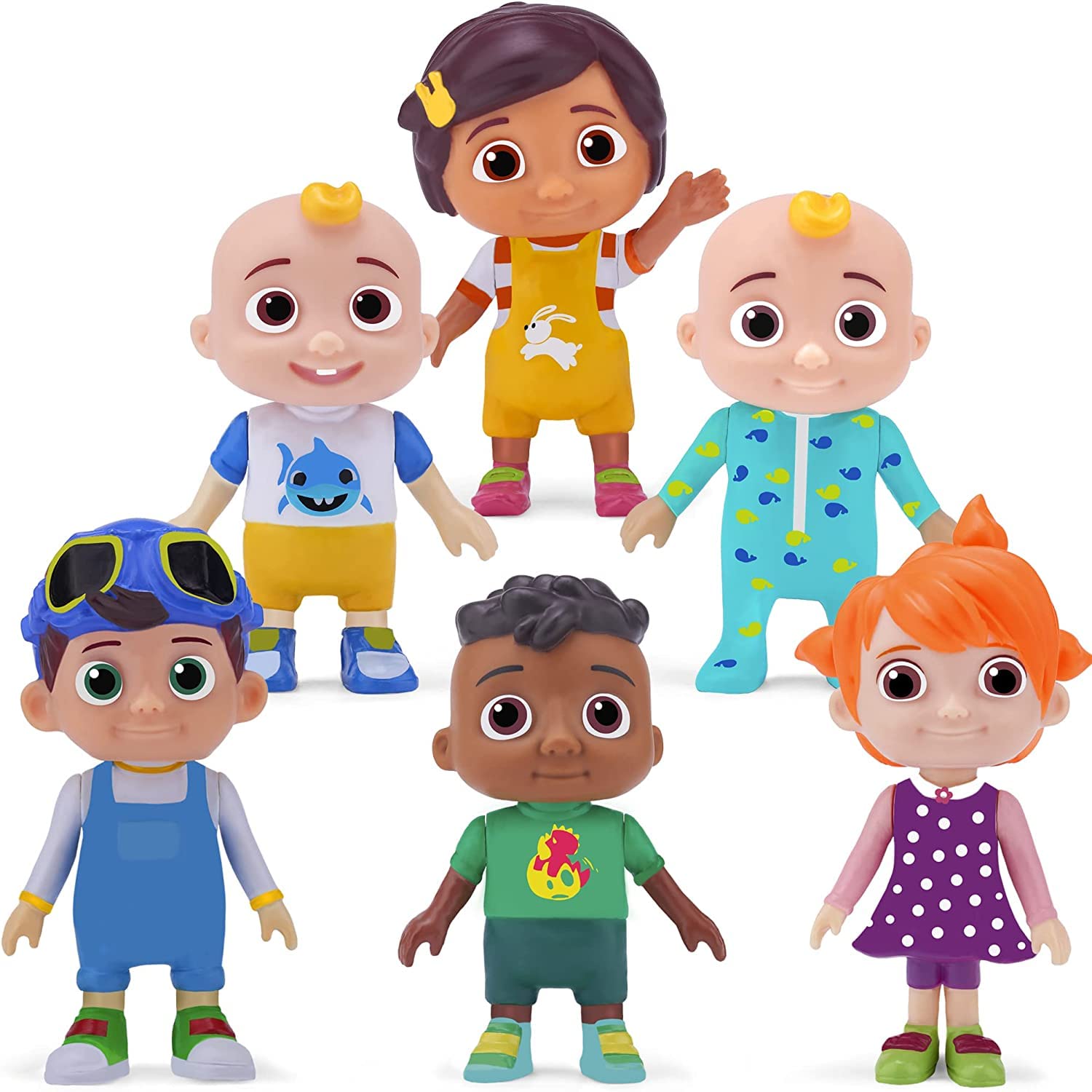 CoComelon Friends and Family Action Figures 6 PCS - Cocomelon Family Pack Set - Toy Characters Baby JJ, Tomtom, YoYo, Cody and Nina - Cocomelon Toys, Cake Topper 2,6-3 inch