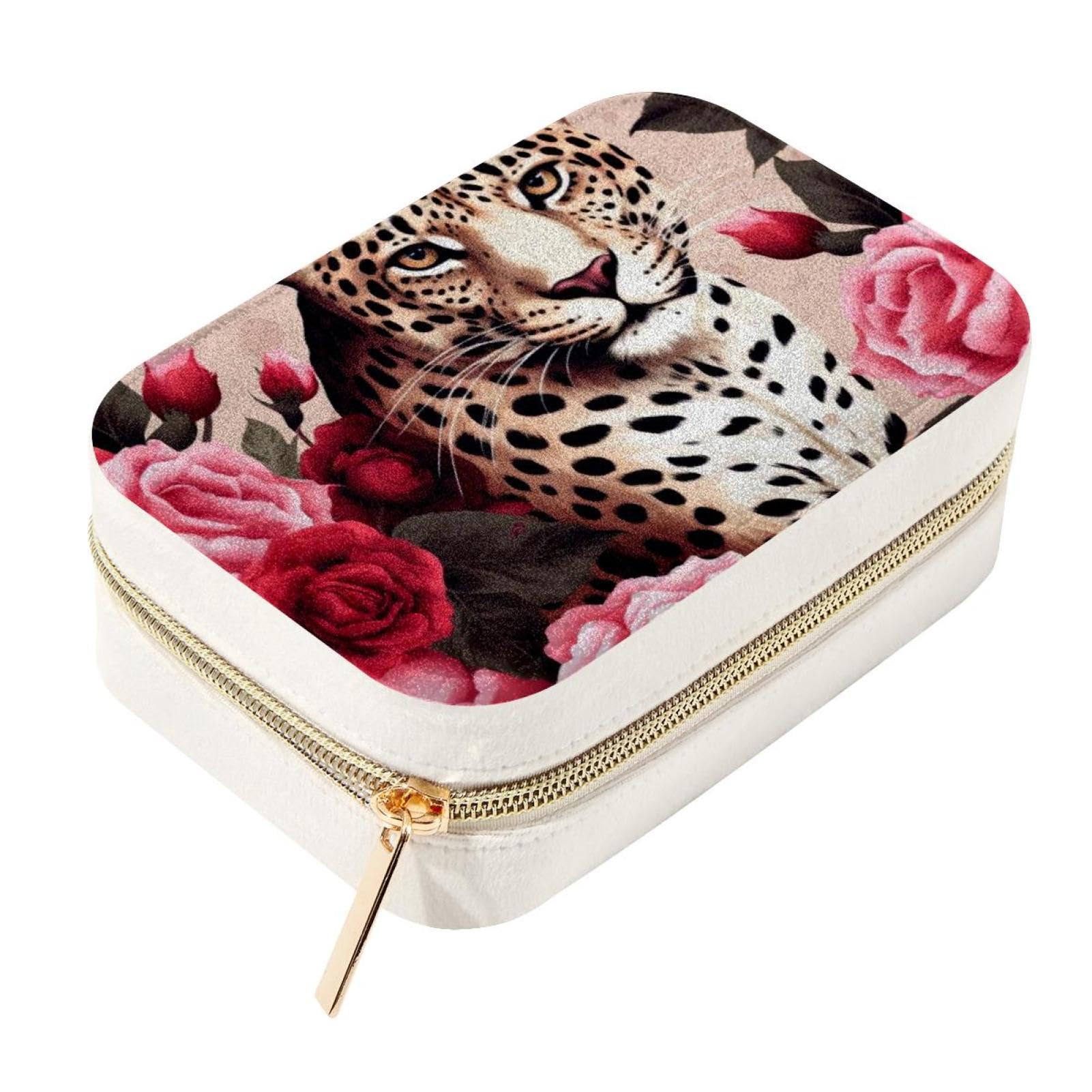 Étui de rangement bijoux léopard et rose pour rester élégante en voyage