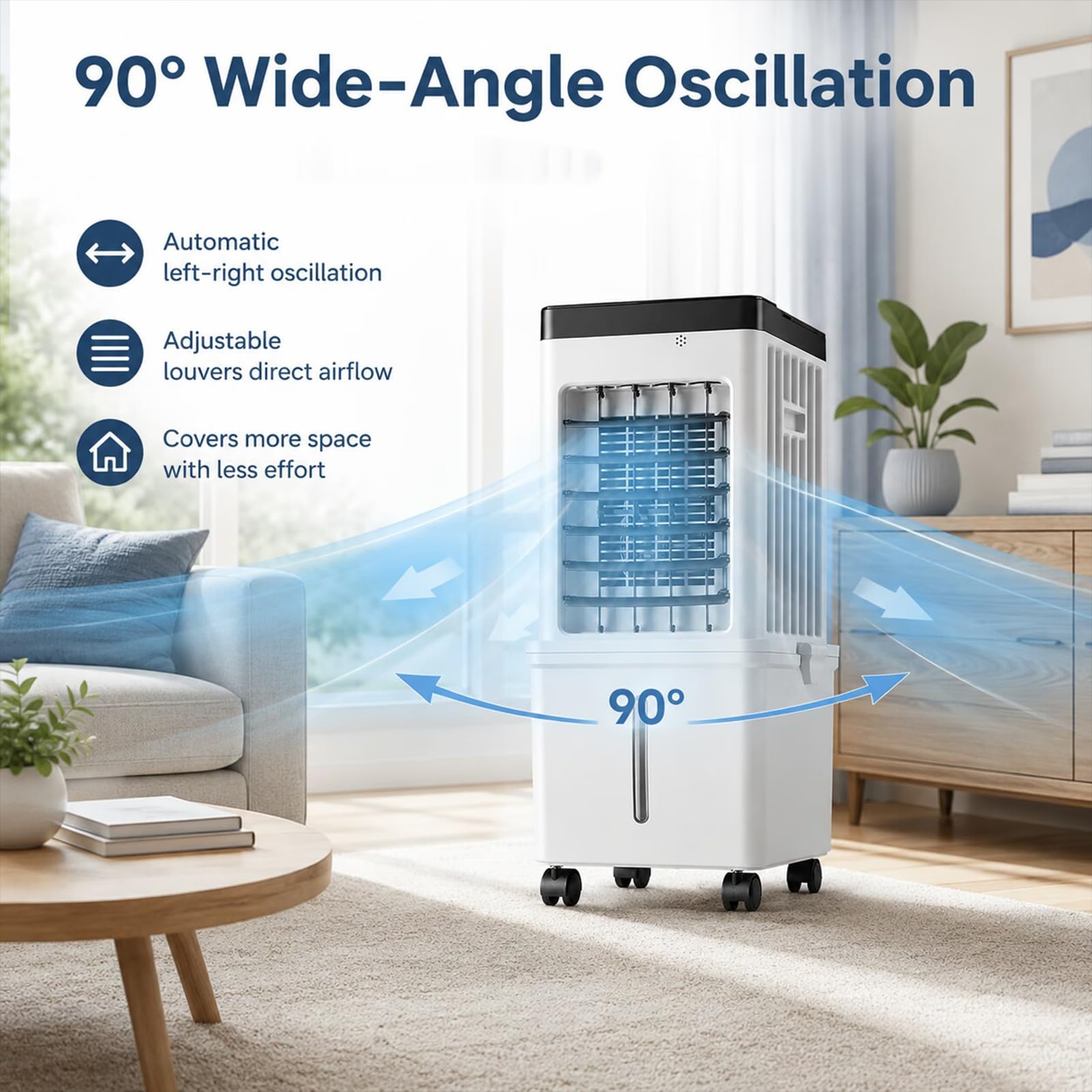 Climatizador Evaporativo con Depósito de 15L Desmontable, Aire Acondicionado Portátil con Temporizador de 7.5 Horas, Enfriador de Aire con Mando a Distancia para Hogar y Oficina