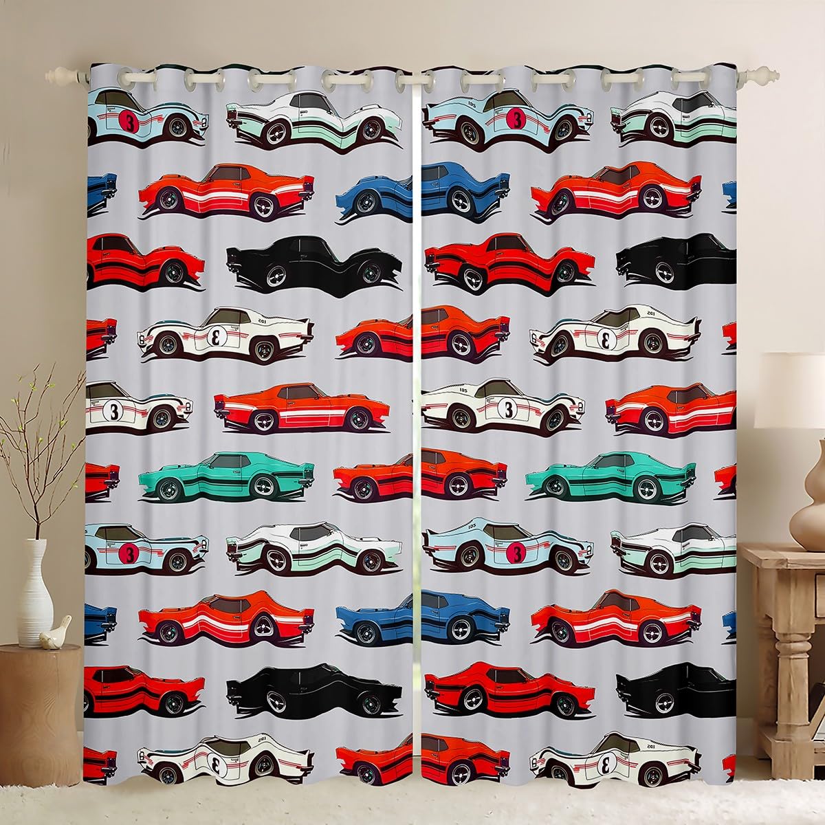 Feelyou Racing Car Blackout Curtains(30-50%) Kids Race Sports Car Darkening Curtains Extreme Sports Theme Decor Curtains for Bedroom Car Sports Competition Window Drapes (2 Panels? 42 x 63 Inch) Gray