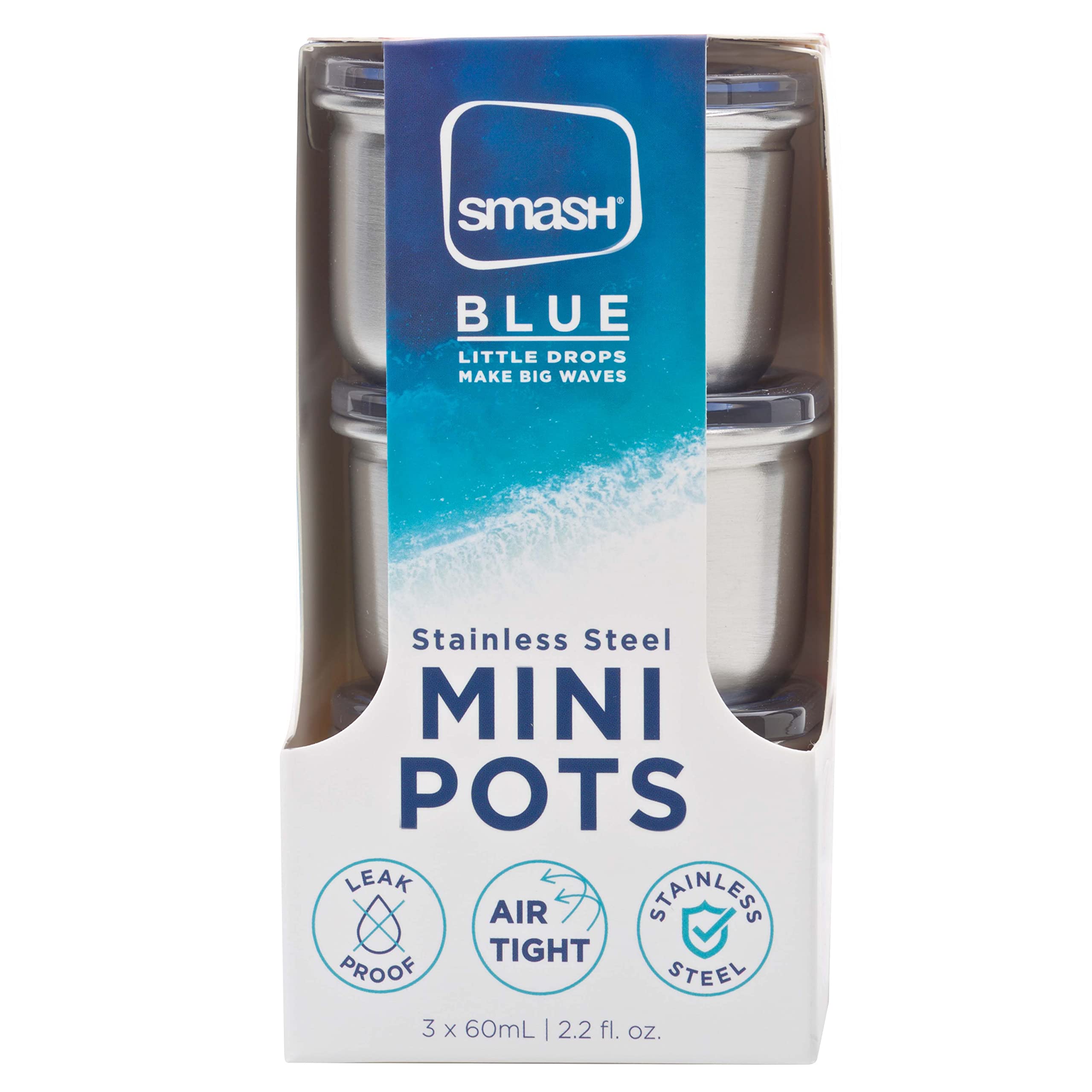 Smash Microwave Safe Stainless Steel Mini Dressing/Sauce Pots, Blue, 60 ml Capacity (Pack of 3), 3 x 60ml - Image 4