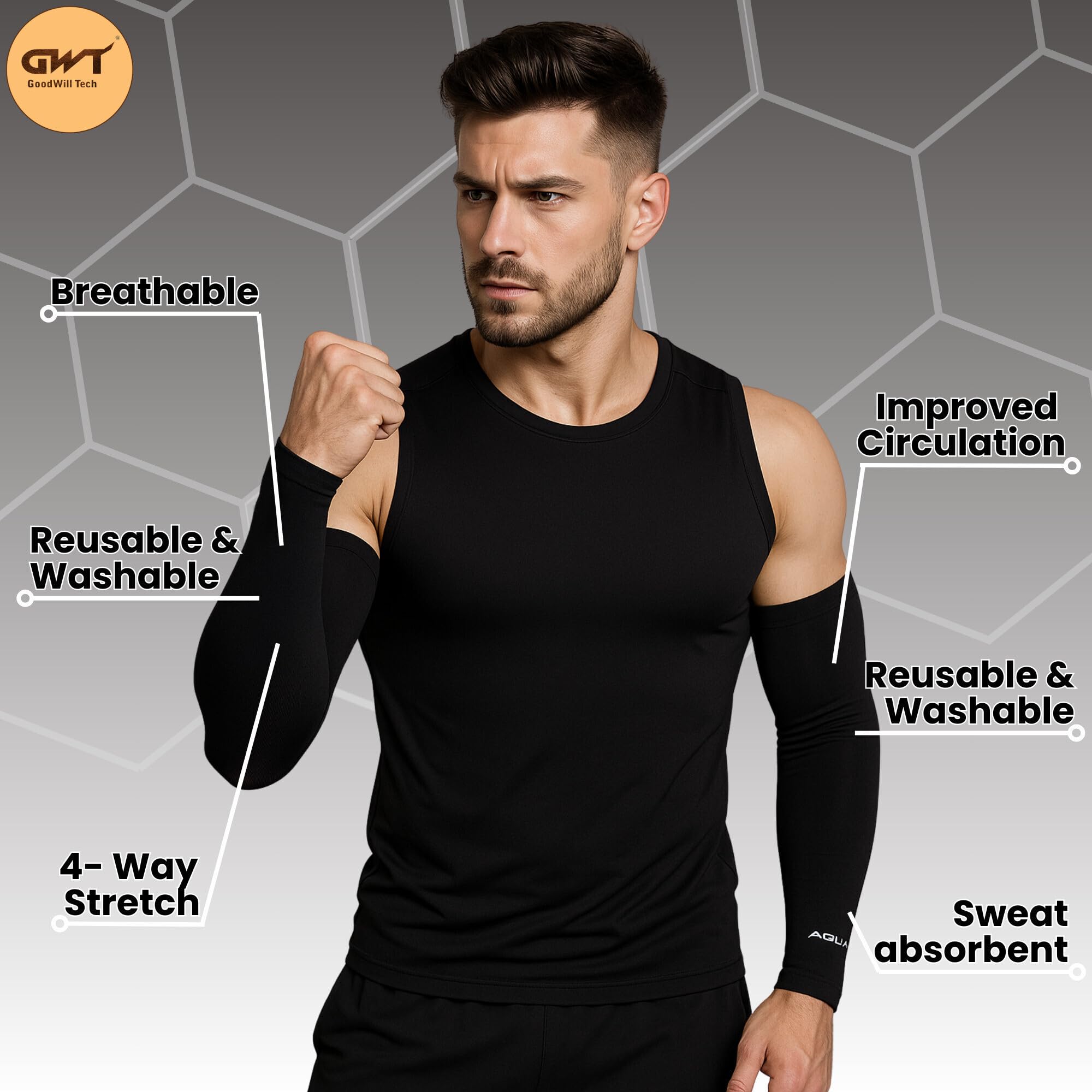 JusAwesm Ka Nylon Arm Sleeve For Men & Women (Black) 2