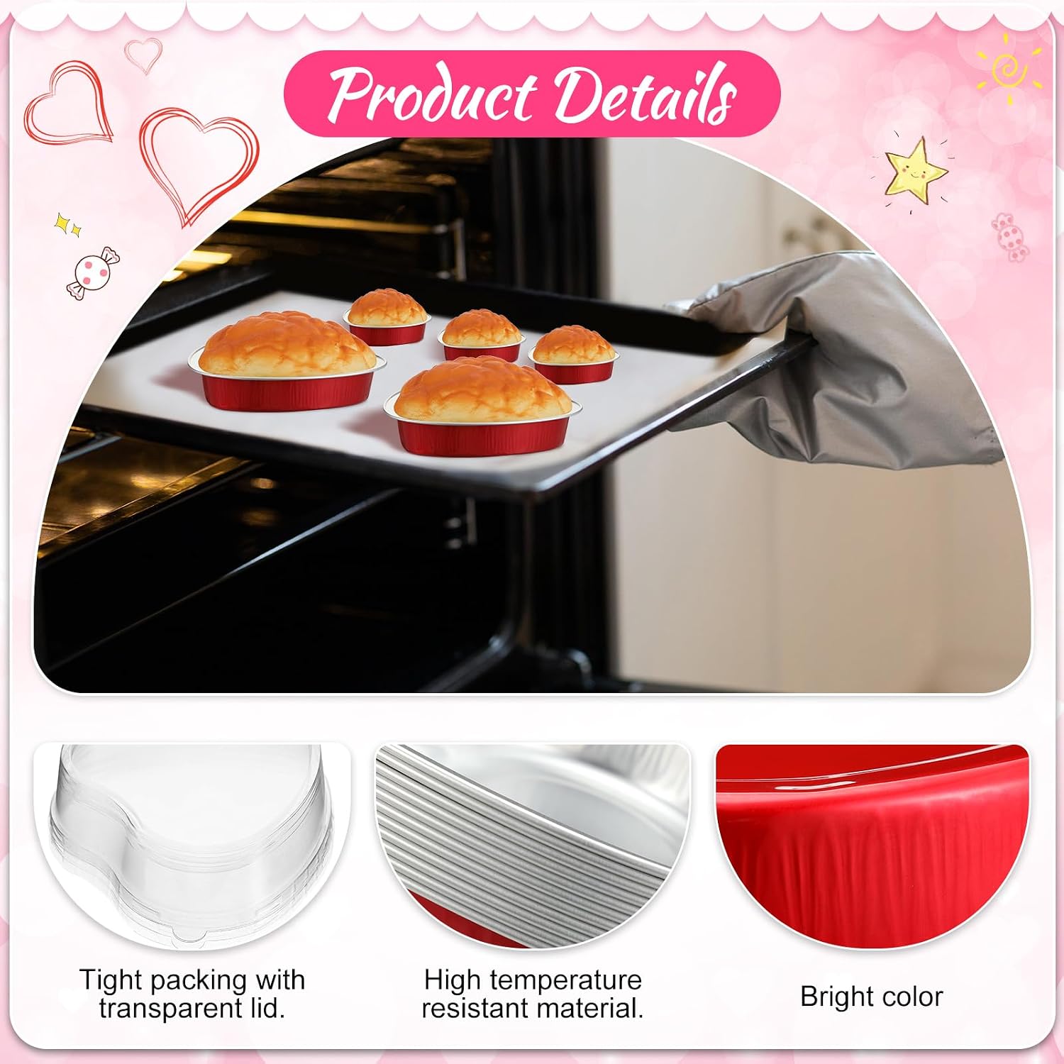 Meanplan 30 Pack Heart Shaped Cake Pans 9 oz, 1.86 oz Aluminum Heart Shaped Foil Pan Disposable Cake Baking Mold with Lids Cupcake Dessert Boxes for Mother's Day, Wedding Parties