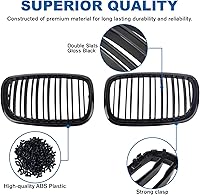 Vista 3 de Parrilla de riñón para parachoques delantero, color negro brillante, compatible con BMW X5 E70 X6 E71 2007-2014 doble listón doble línea
