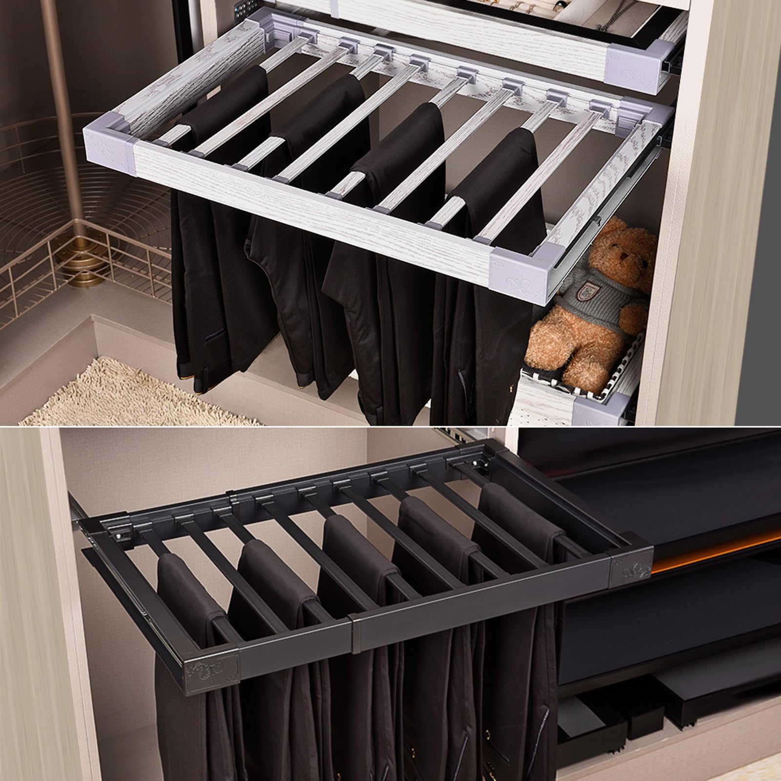 Perchero extensible para pantalones, perchero para ropa, organizador de barra de ropa para ahorrar espacio, soporte extraíble para pantalones, colgador de almacenamiento de capacidad de peso