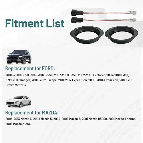 Miniatura 3 de NuIth Adaptador de altavoz de puerta de 6.5 pulgadas con arnés de cableado de altavoz para Ford F150 2004-2008, Explorer 2000-2010, Edge 2007-2010,