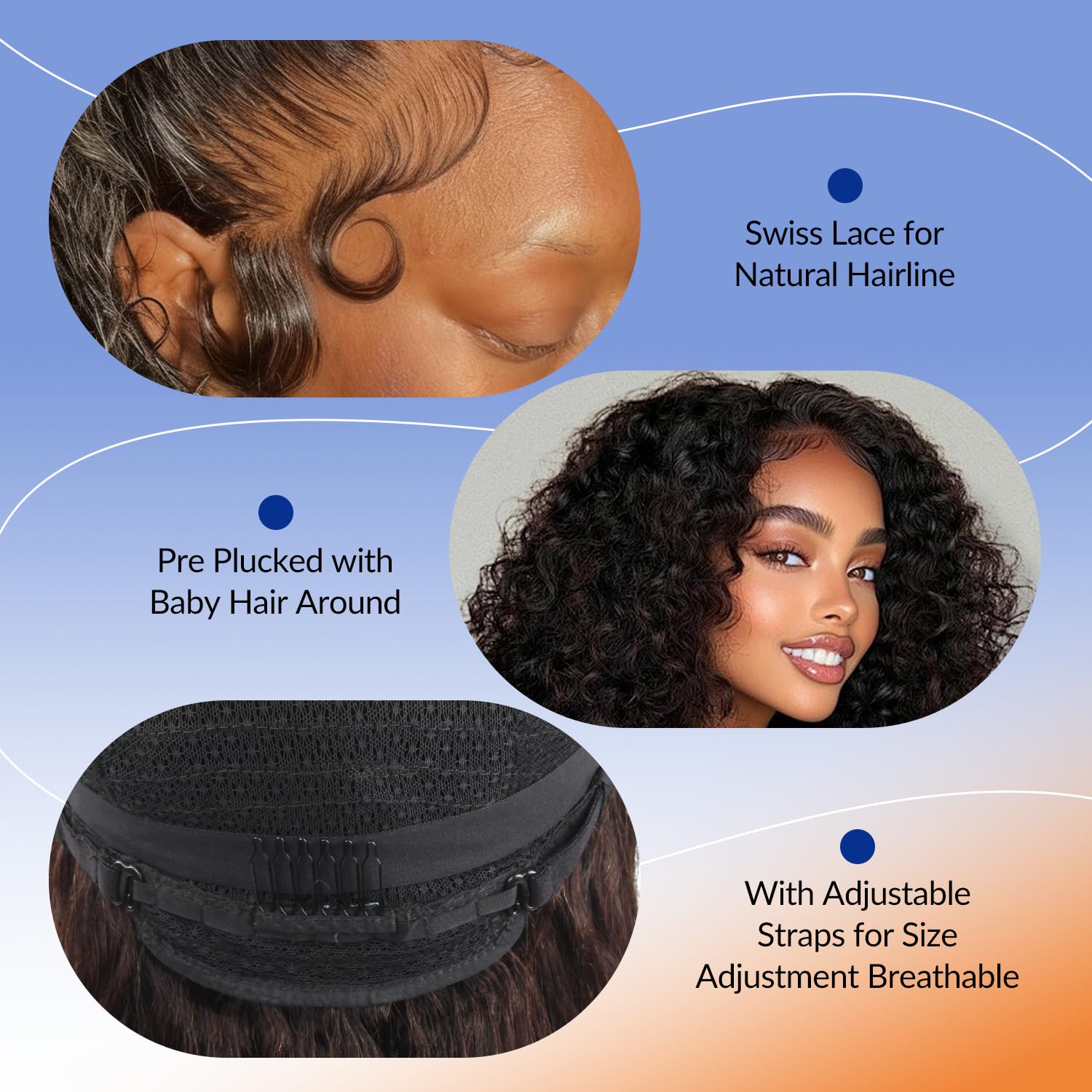 WORLDSTAR Naturwellen Perücke Echthaar,Lace Front Perücke Braun 120G