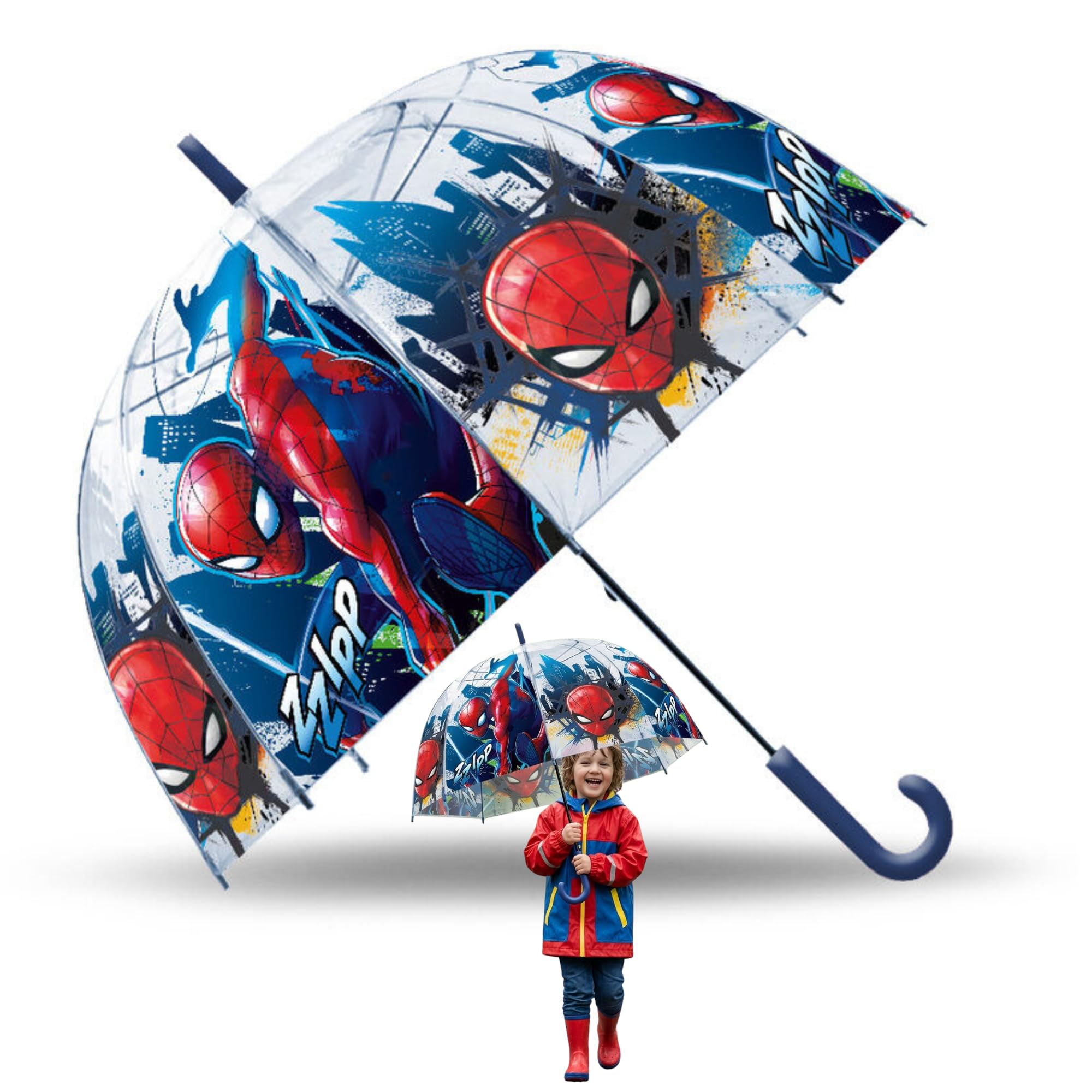 Srv Hub Boys Spiderman Marvel Kids Transparent Dome Umbrella 75Cm Pvc Rain Brolly For Girls Lightweight Windproof Waterproof School Travel J Handle