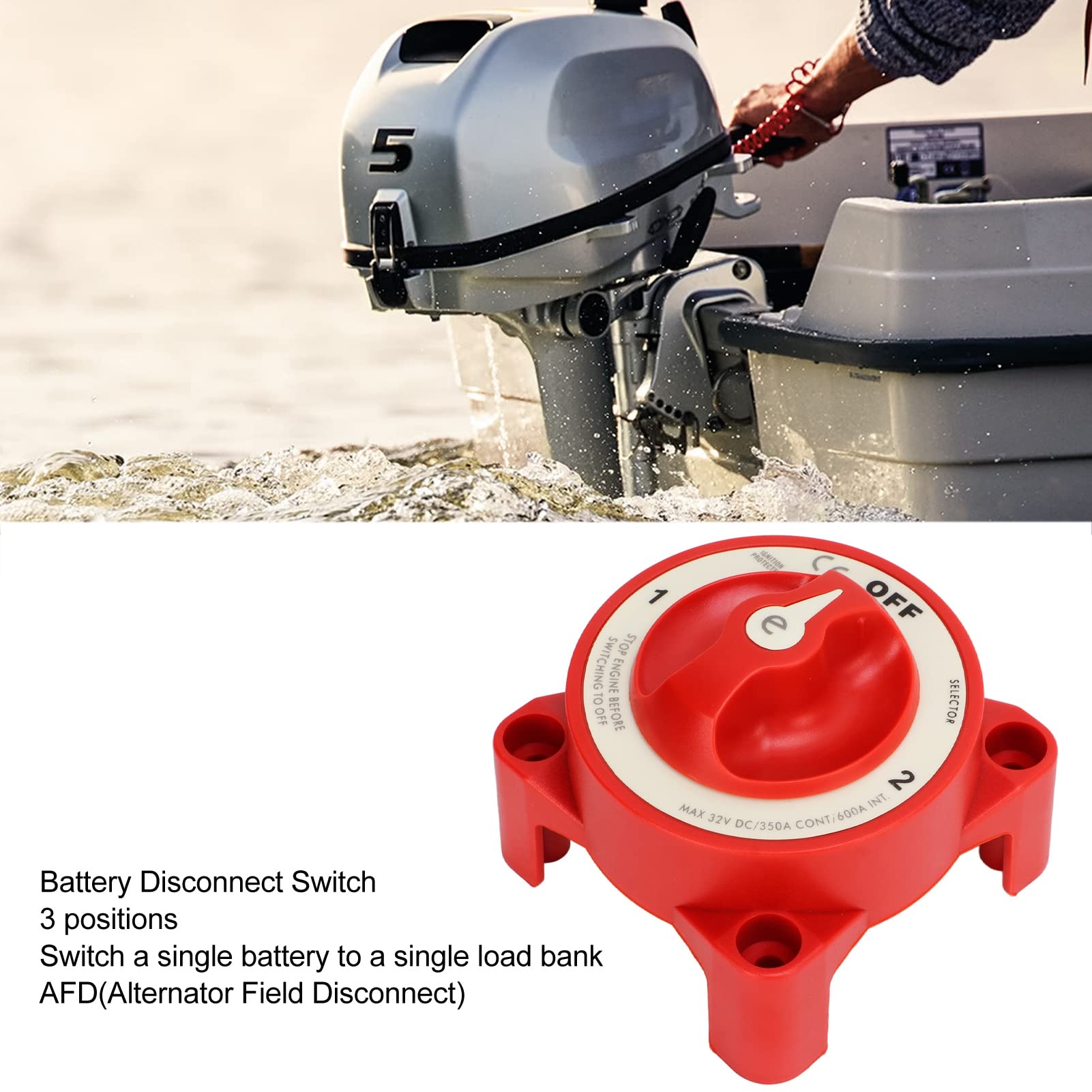 Battery Disconnect Switch for Marine Battery Disconnect Switch Cut Off Power Kill Isolator 3 Levels 350A 32V DC for RV Marine Boat