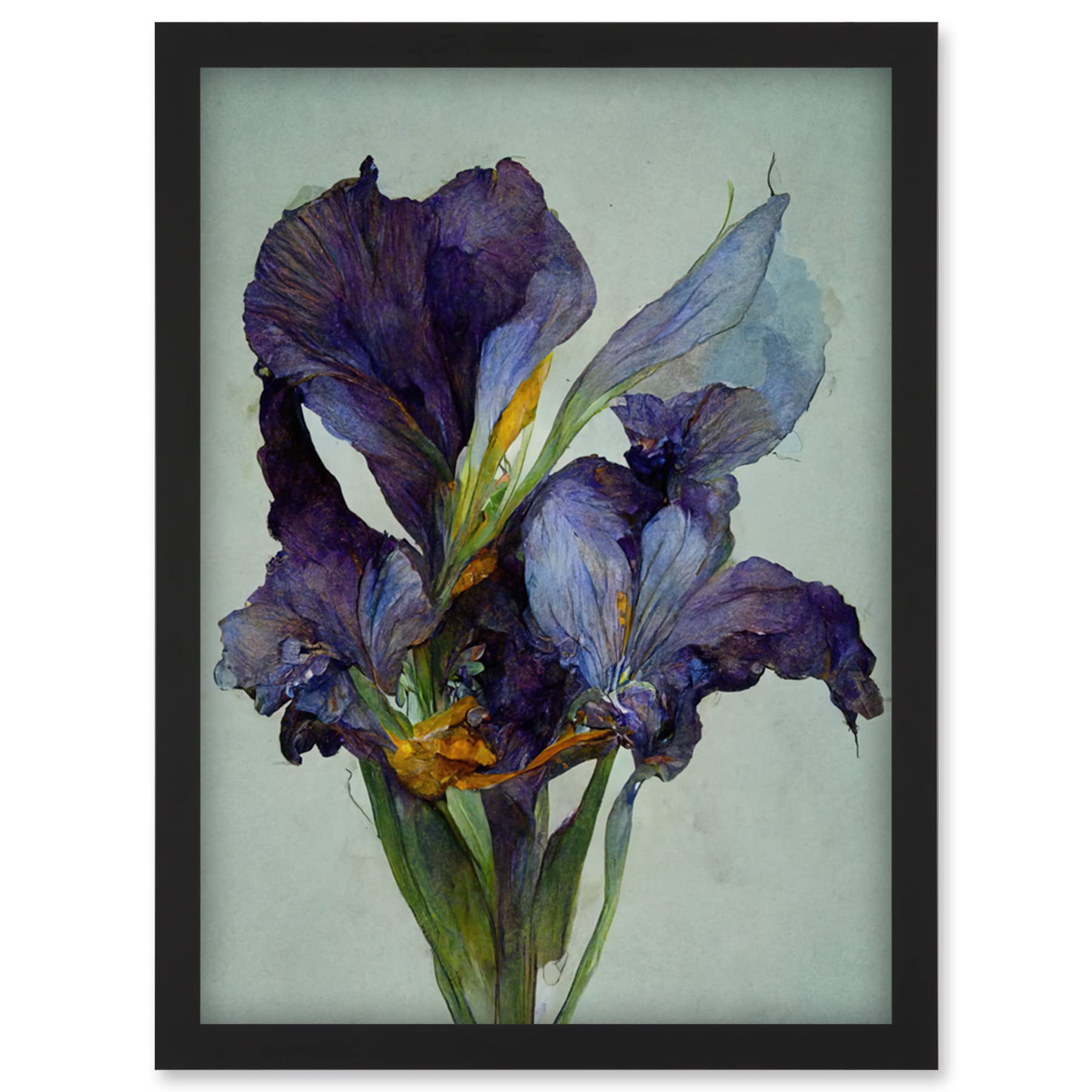 Doppelganger33 LTD Iris Floral Modern Watercolour Artwork Framed Wall Art Print A4