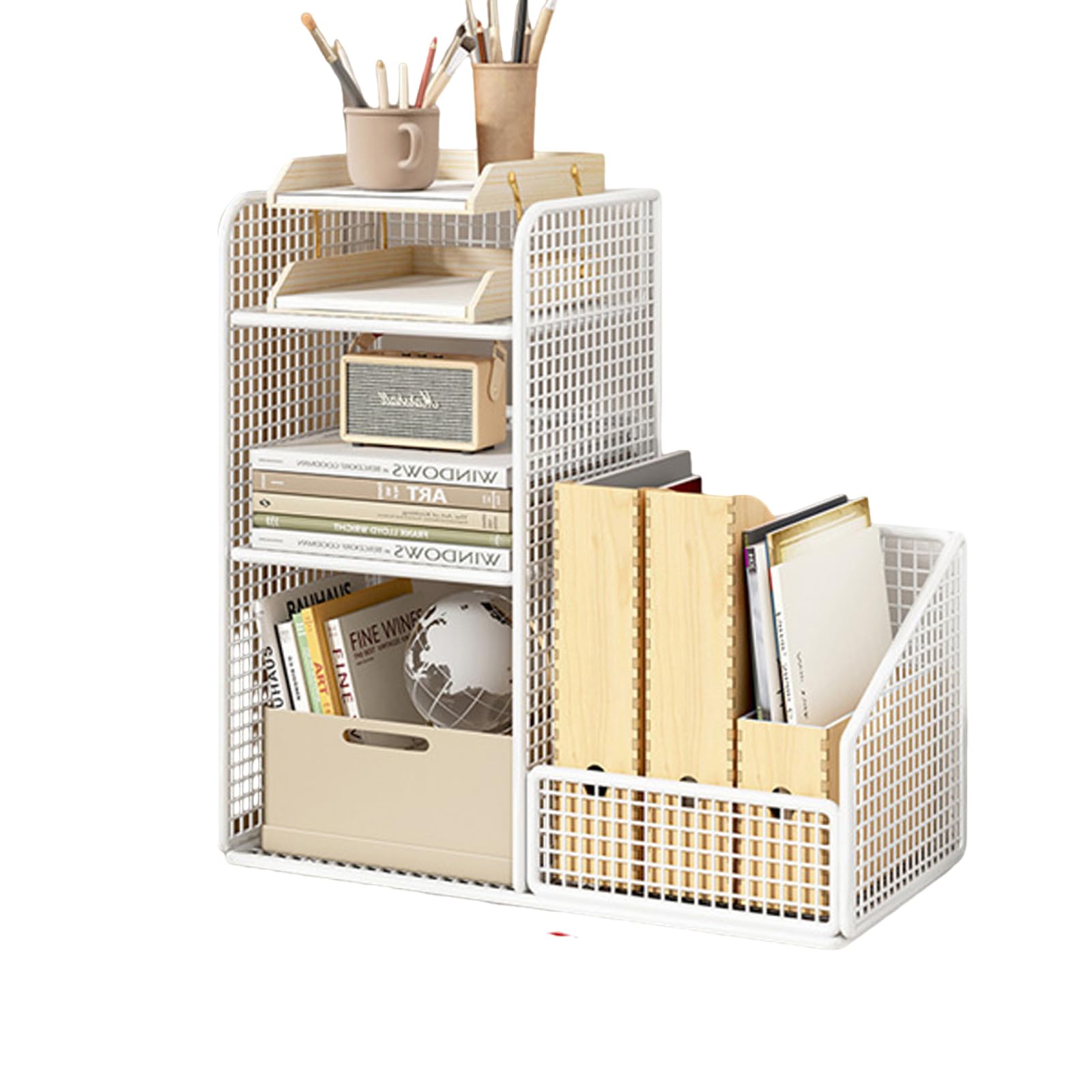 Organizer da scrivania in Rete con Porta cancelleria, ripiano per scrivania in Rete Metallica per Documenti cartacei e organizzazione di cancelleria, Design Resistente ed Elegante per Uso do
