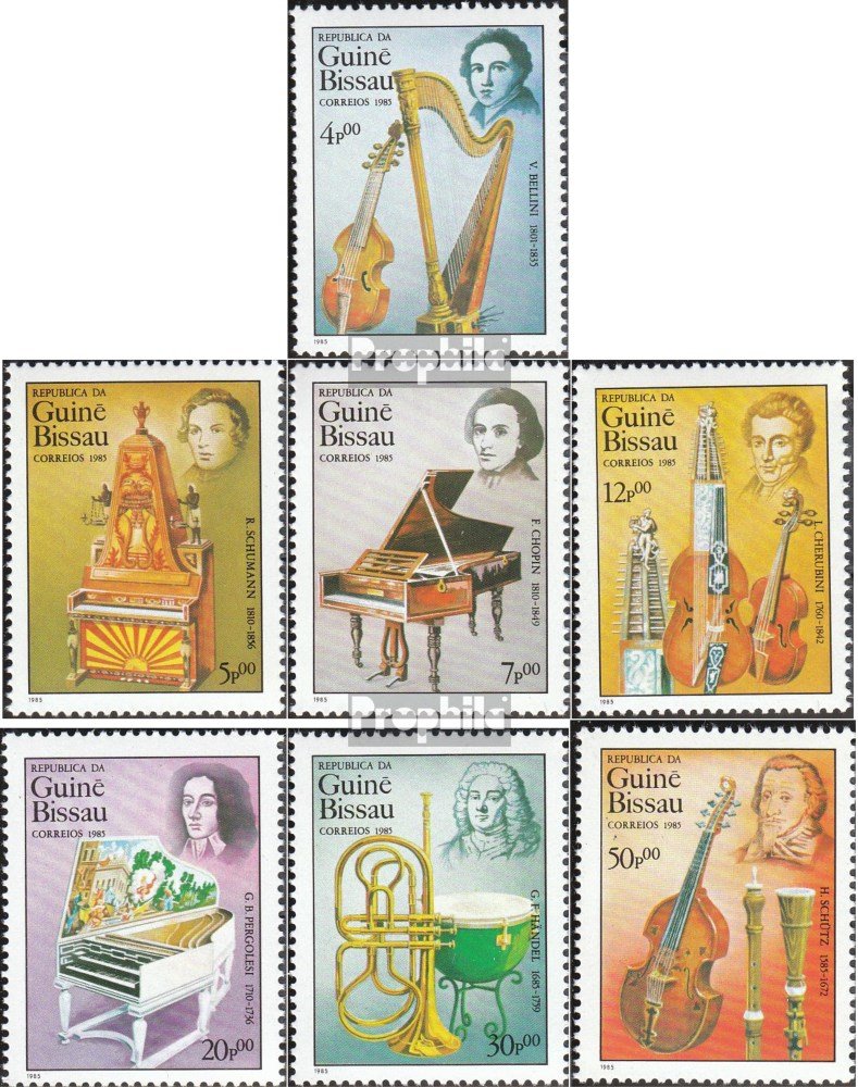 Sellos De Guinea-Bissau 1989 | Instrumentos Musicales Serie Completa 1011-1017 | MNH Con Goma Original | Colección Para Filatelia