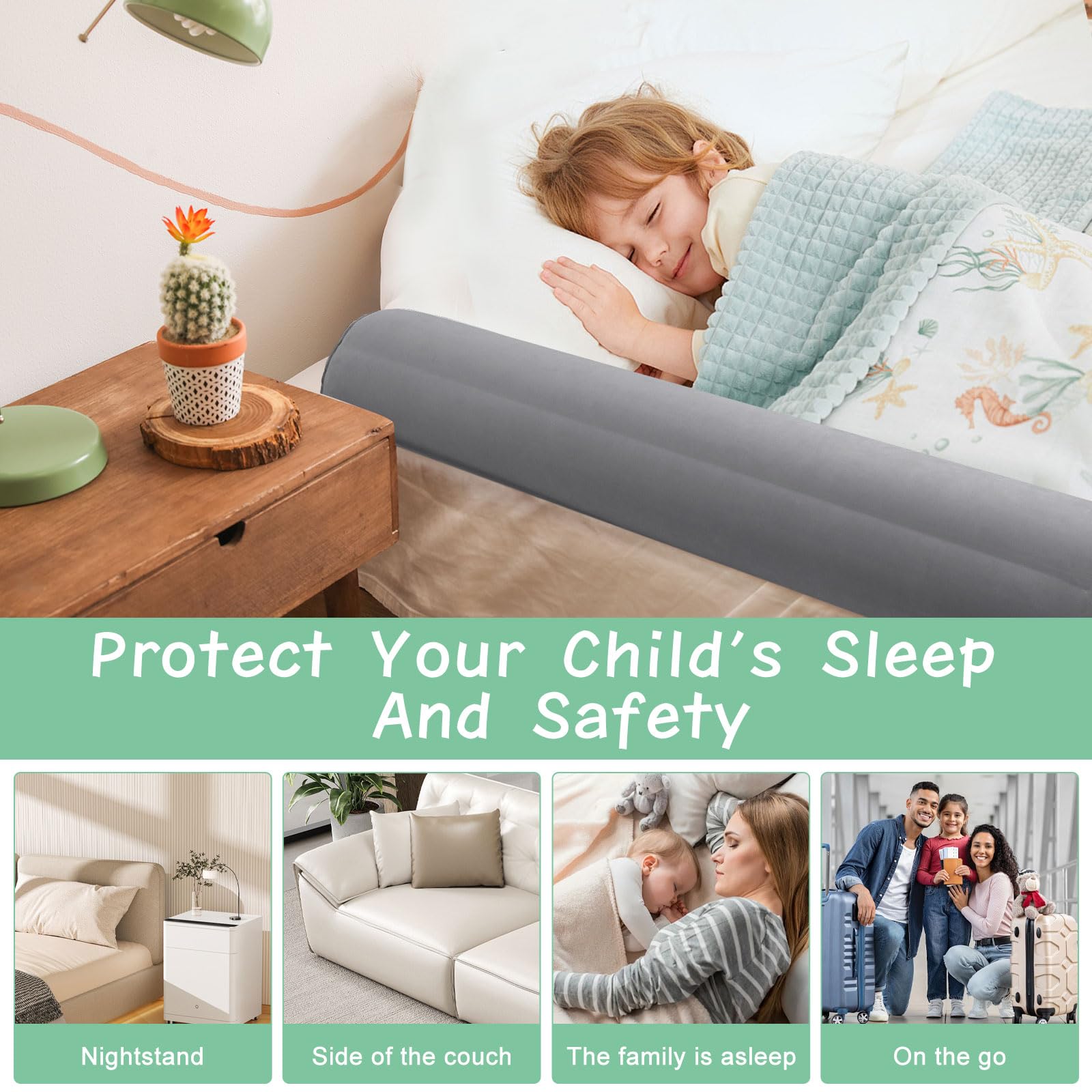 Copertura gonfiabile per letto da viaggio, 130 cm, portatile, gonfiaggio veloce, protezione antiscivolo, paracolpi per culle e letti dei genitori, culla per bambini da 6 mesi a 5 anni