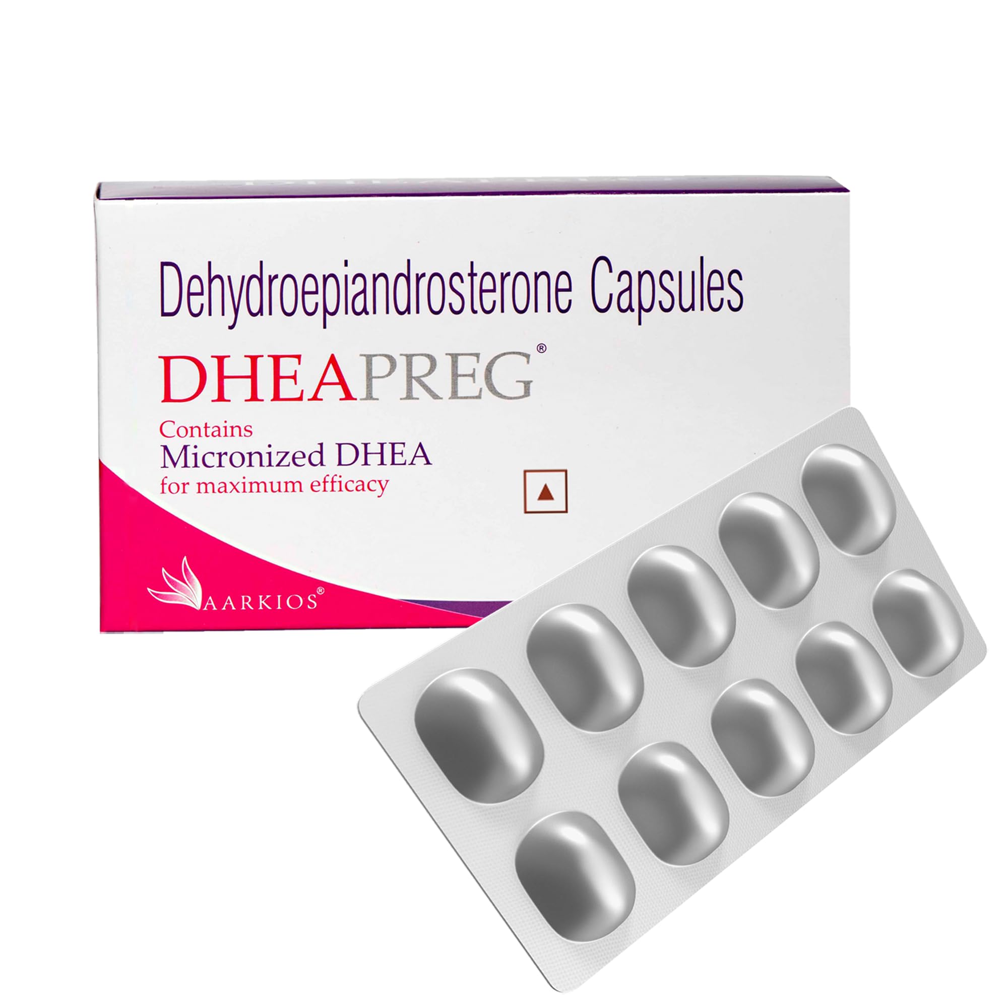 AARKIOS DHEAPREG 25mg | Micronized DHEA Supplement for Enhanced Absorption | Pack of 1 (10 Capsules) | Boosts Energy, Supports Mood and Overall Wellness| Non-Vegetarian
