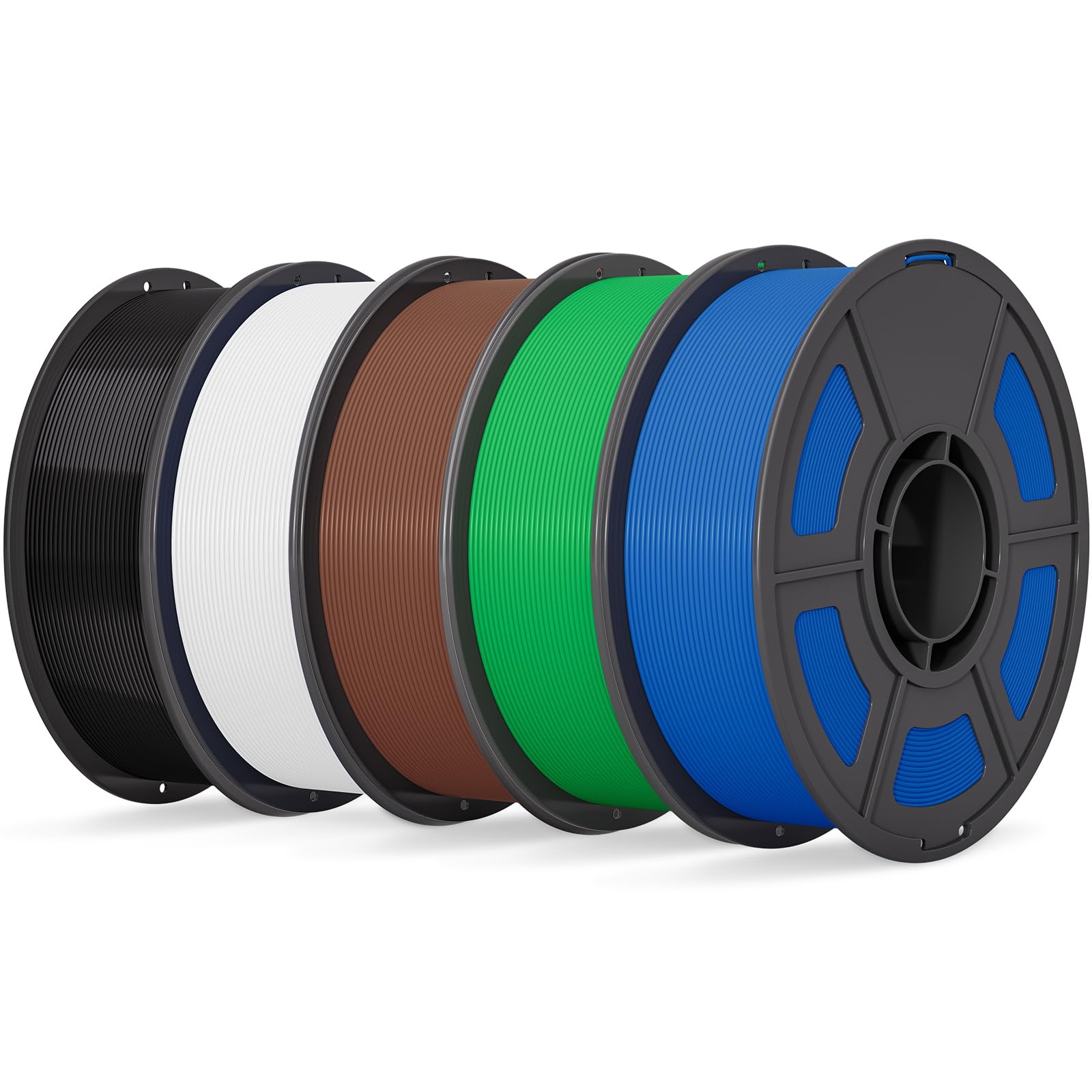 ASA Filament 1.75 mm 5 kg, 3D Printer Filament ASA Multicoloured Set, Black/White/Brown/Green/Blue, UV-Resistant, Heat Resistant, Dimensional Accuracy +/-0.02 mm