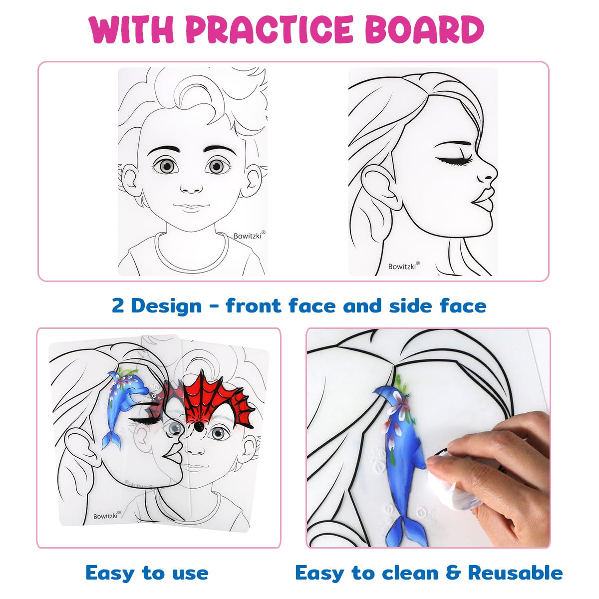 Bowitzki 21 Color Split Cake Face Paint Set Professional Face Painting Kit Adults 10g One Stroke Stencil Brush Practice Board Guide Book Non Toxic Rainbow Body Makeup Halloween Christmas Easter - Image 3