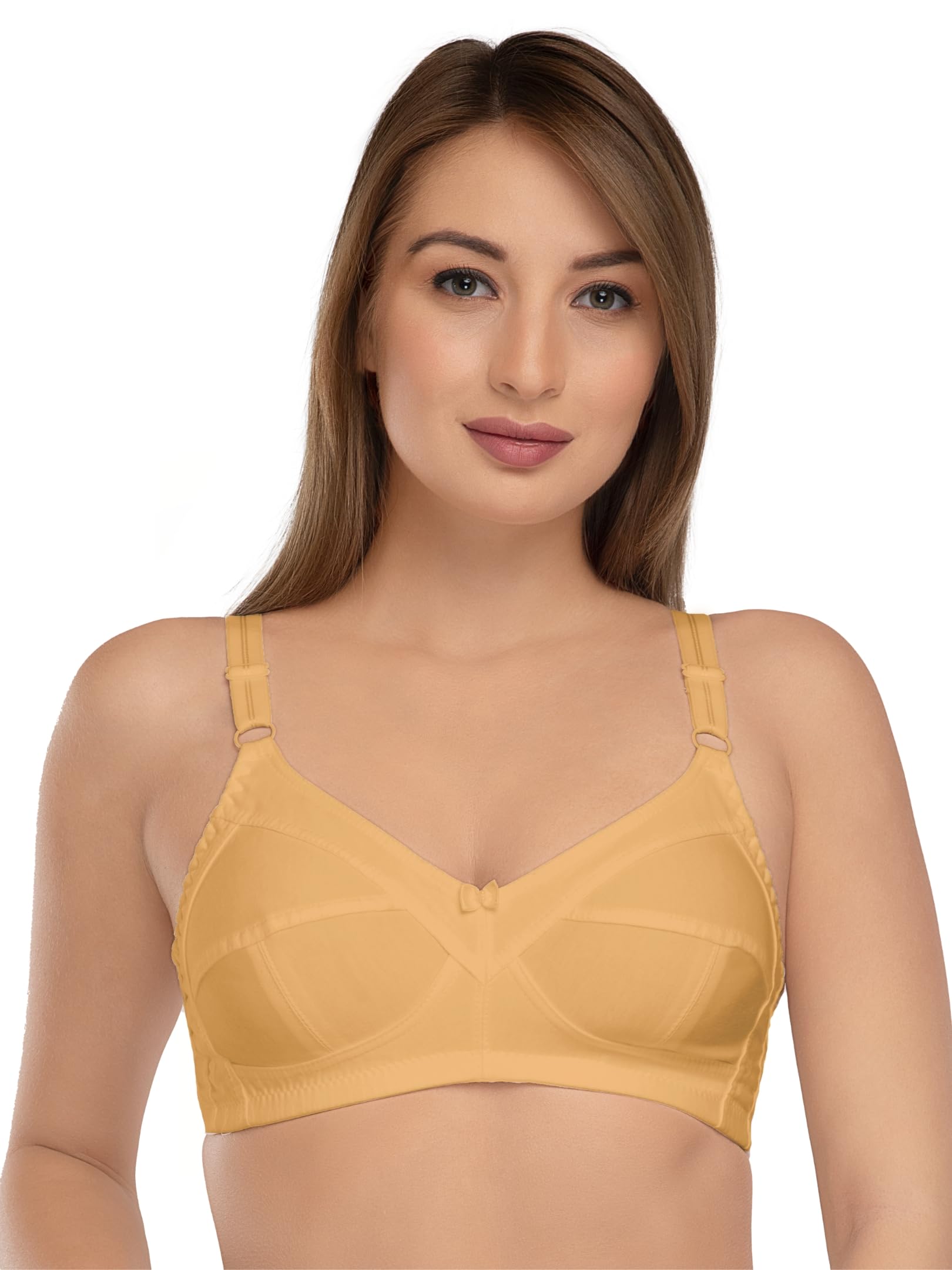 Women's Cotton Brassiere Non-Padded Wirefree Seamed Full Coverage Comfort-fit Cut and Sew, with Broader Band Regular/Dress/Saree Bra - NSHPU