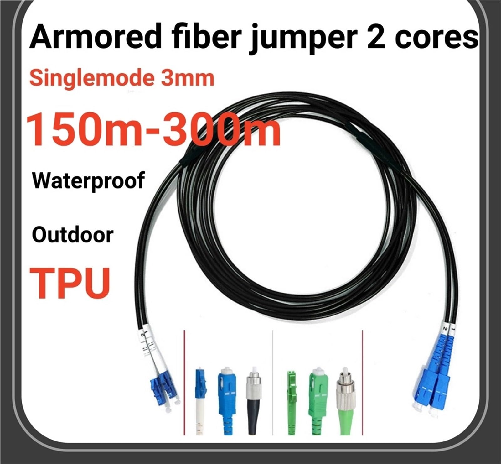Fibra ottica Patch Cord E2000 Armored TPU 150m-300m2 Core Patch Cord Outdoor SM DX 2 Fibra (300m E2000-E2000)