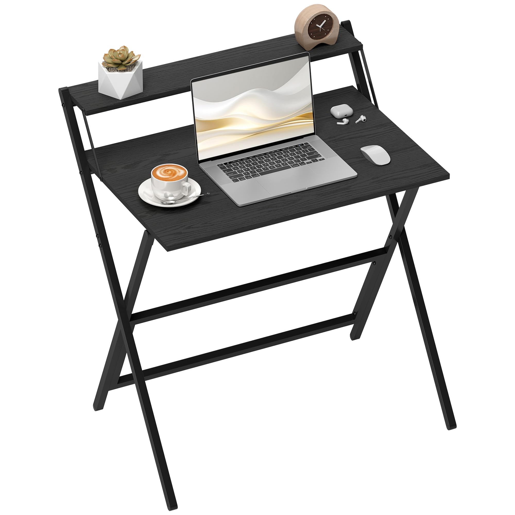 HOMCOM Folding Desk with Monitor Shelf Foldable 81.5 cm Black