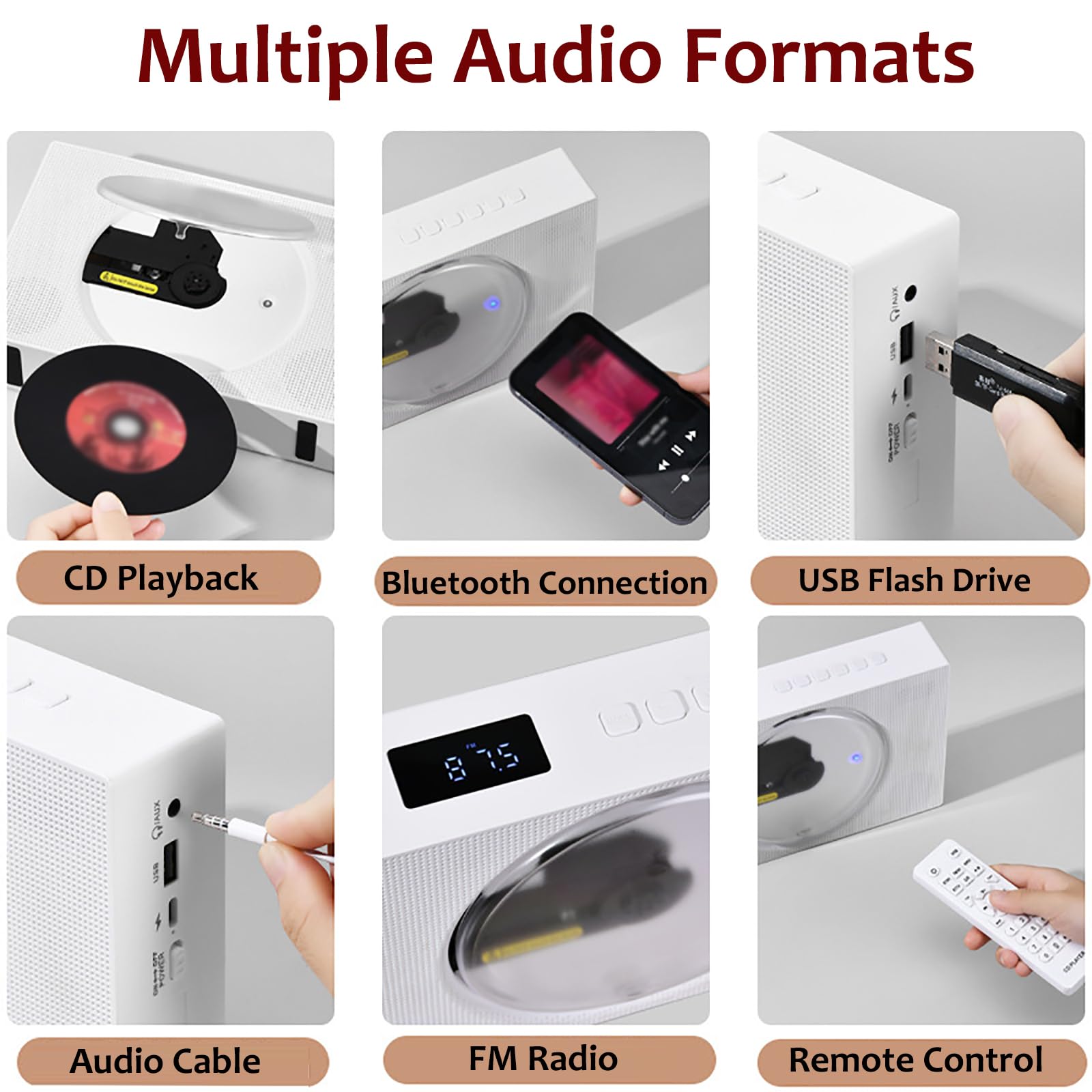 Reproductor De CD Portátil, Reproductor De CD Decorativo con Control Remoto, Transmisión Bidireccional, CD, CD-R, CD-RW, MP3, WMA, Altavoces: 2 De 45 Mm, Recargable, para El Hogar Y Viajes