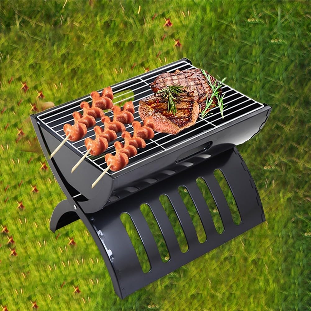 Pieghevole BBQ Grill Portatile Campeggio Esterno Metallo Barbecue Stufa Triangolo Nero Design Stabilità Facile Pulire Staccabile Attrezzatura da Cucina