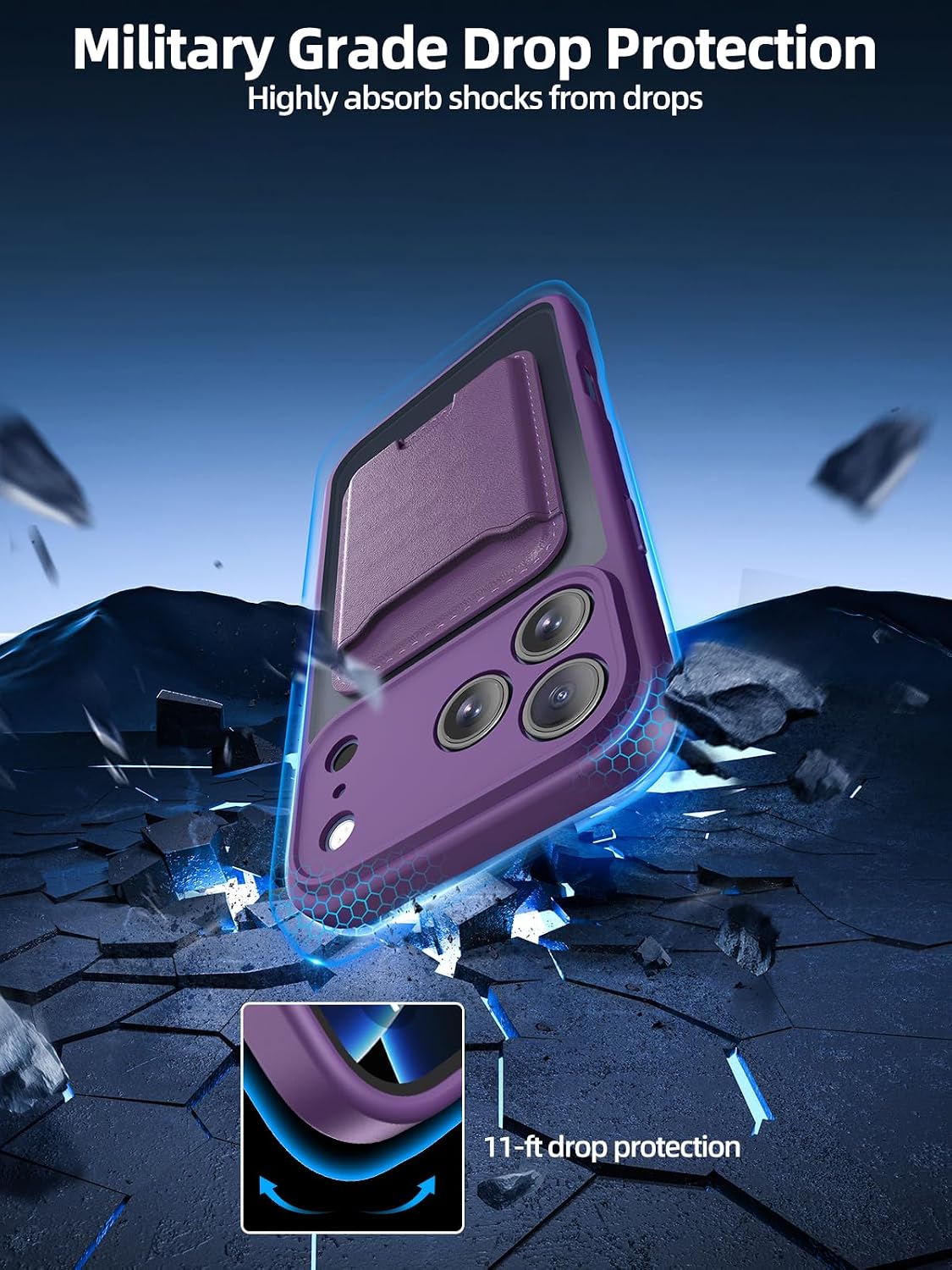 TopMade Mag-Safe Case for iPhone 17 Pro with Magnetic Wallet Card Holder, Mag-Safe Phone Case with Magnetic Wallet Fit 4 Cards, Translucent Matte Shockproof Case for iPhone 17 Pro 6.3 inch, Purple