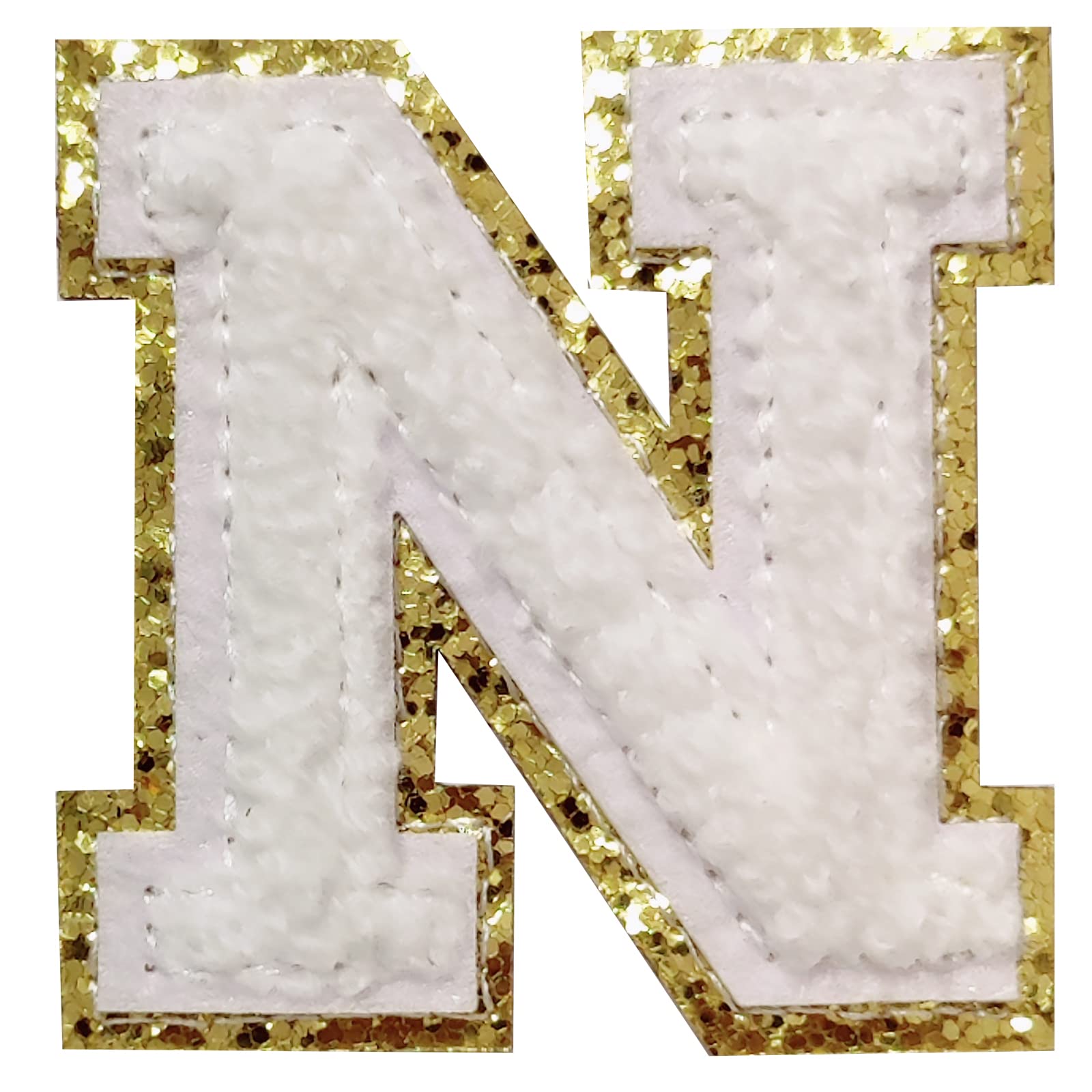4Pcs White Chenille Letter, 2.2" Iron on Letters Patches, Chenille Letter Patches for Clothing (N)