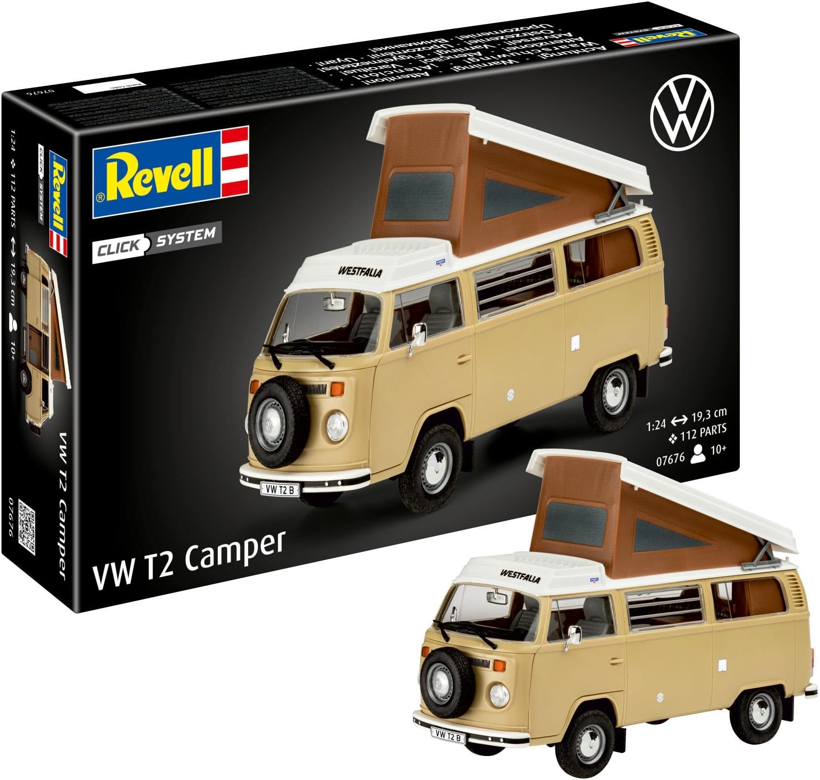 Revell 07676 VW T2 Camper (Click System) 1:24 Scale Unbuilt/Pre-coloured/Click-Together (Non-Glue) Plastic Model Kit
