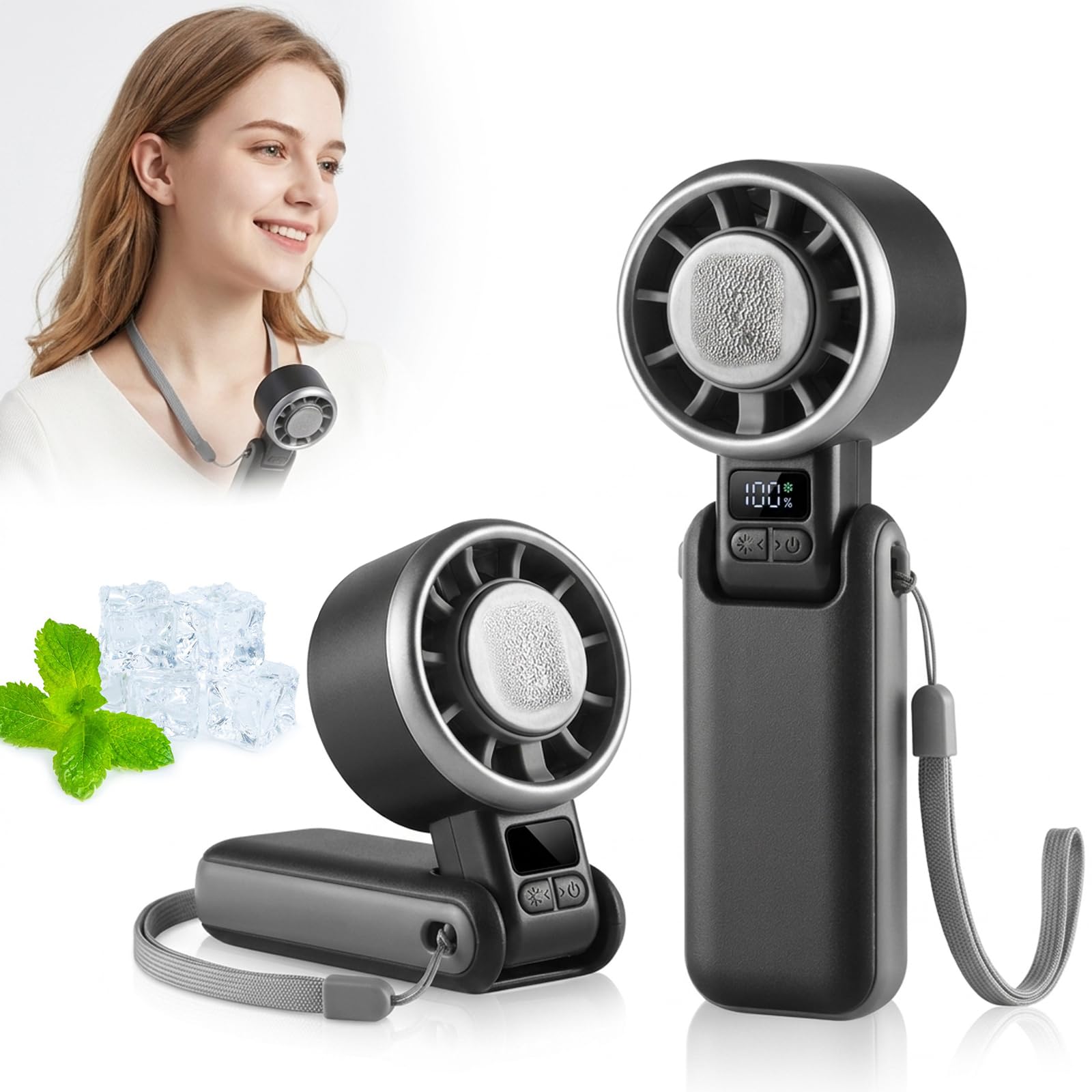 Portable Handheld Turbo Fan with Ice Cooler,Portable Handheld Fan,High-Speed Turbo Hand Fan,5 Speed 4000mAh Personal Fan Rechargeable,LED Display,Powerful Battery Fan for Outdoor Travel Summer Gifts