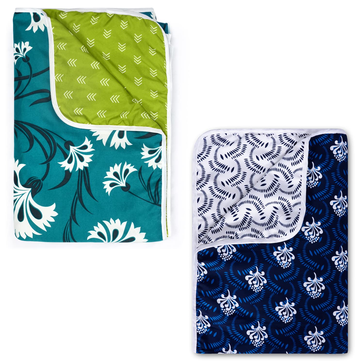 Divine Casa 120 GSM Polyester Single Bed Reversible Lightweight AC Blanket Dohar for Living Room Set of 2 Dohar (Navy Blue and Green)