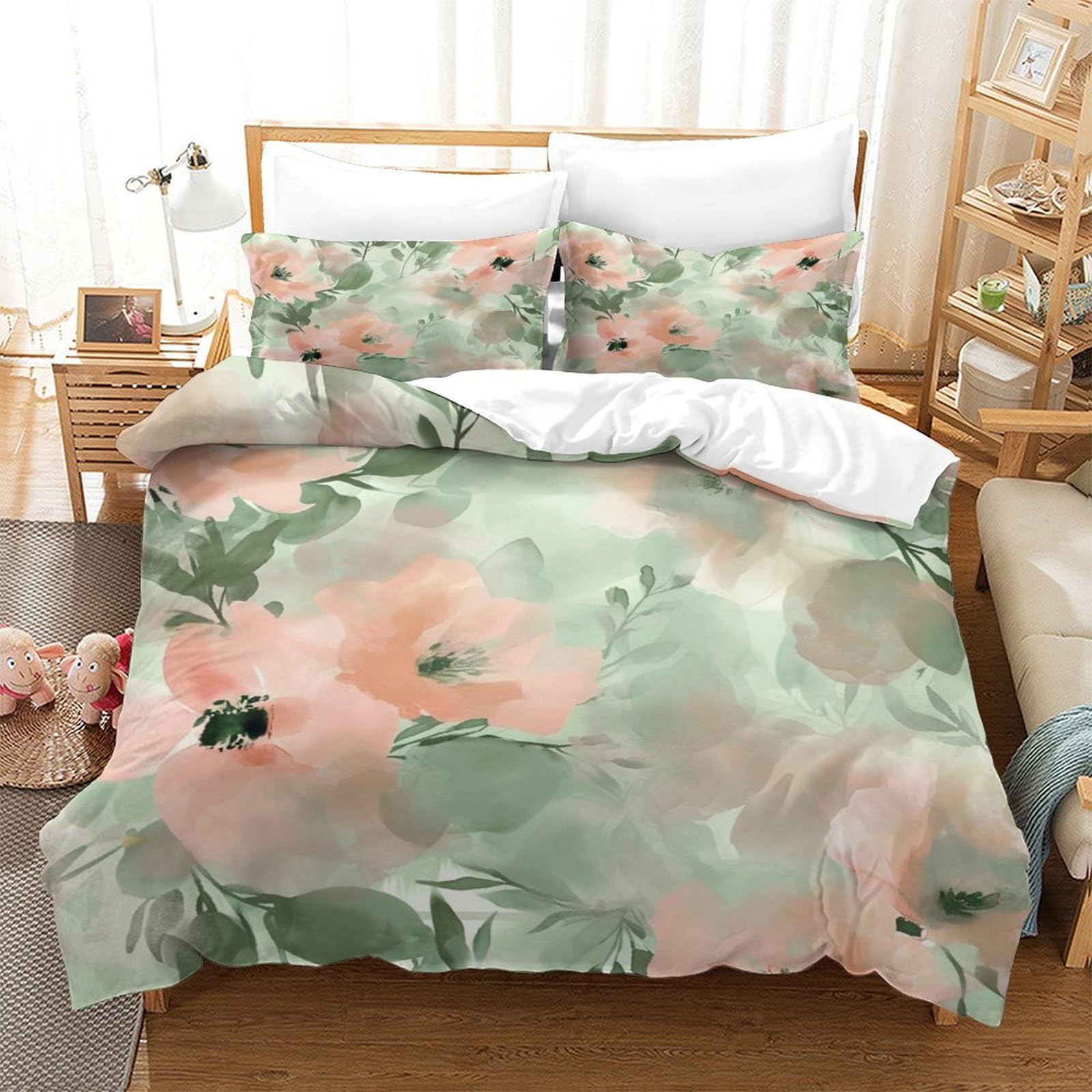 P1S9U7W5Y Pastel Watercolor Floral 3D Printed Duvet Cover Set 3pcs Microfiber Flower Bedding Set Single（140x200cm）