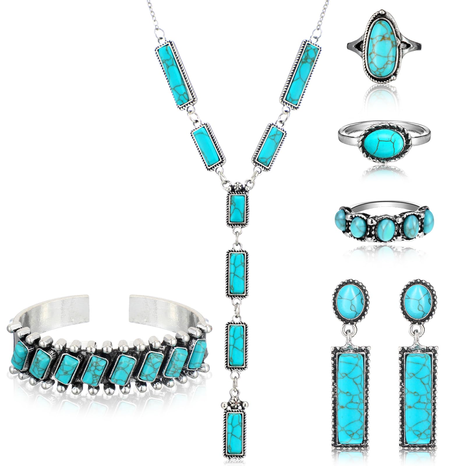 Ecally Western Turquoise Jewelry Set for Women